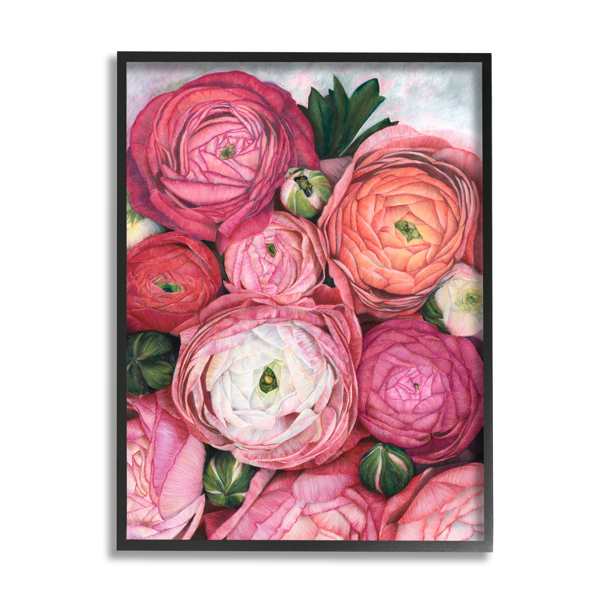 Stupell Romantic Red Peonies Budding Botanical & Floral Painting Black Framed Art Print Wall Art