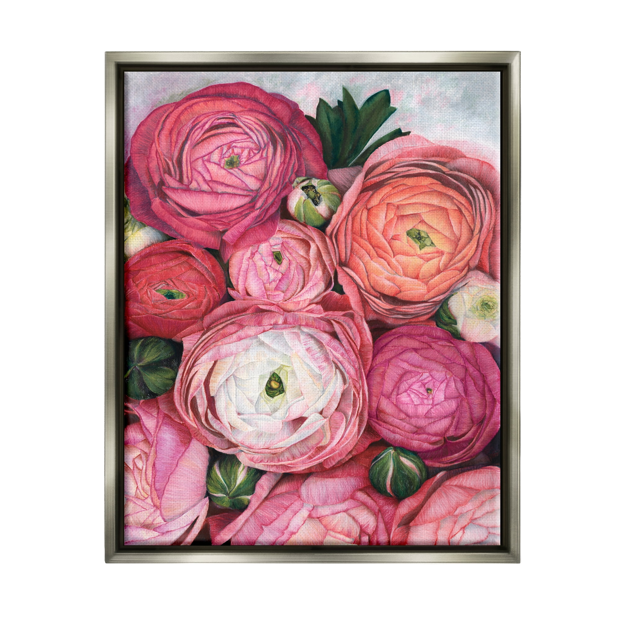 Stupell Romantic Red Peonies Budding Botanical & Floral Painting Gray Floater Framed Art Print Wall Art