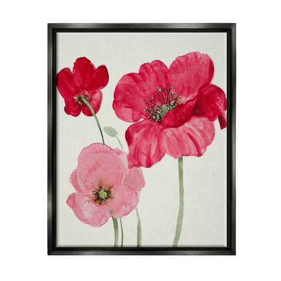 Stupell Romantic Red Poppies Trio Botanical & Floral Painting Black Floater Framed Art Print Wall Art