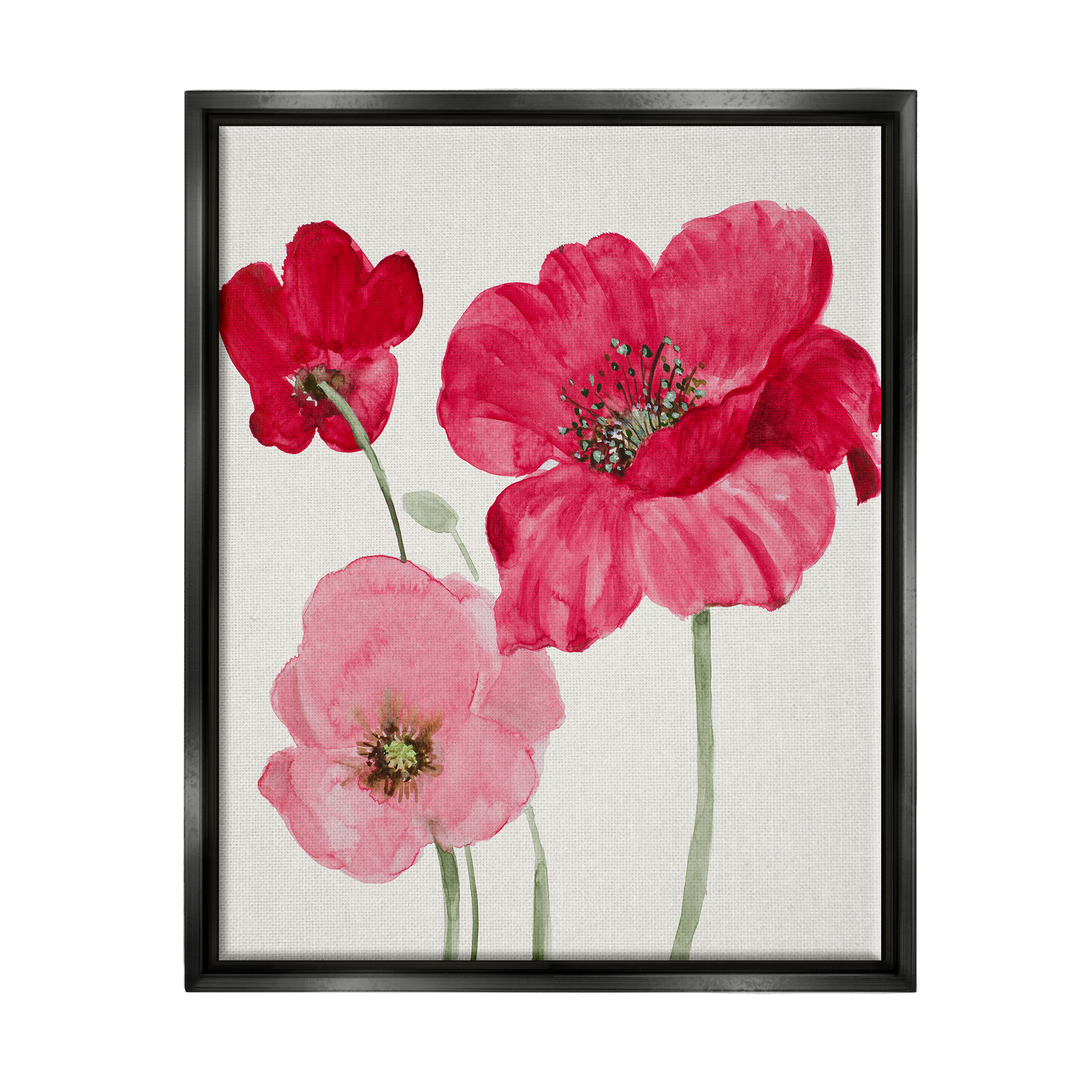 Stupell Romantic Red Poppies Trio Botanical & Floral Painting Black Floater Framed Art Print Wall Art