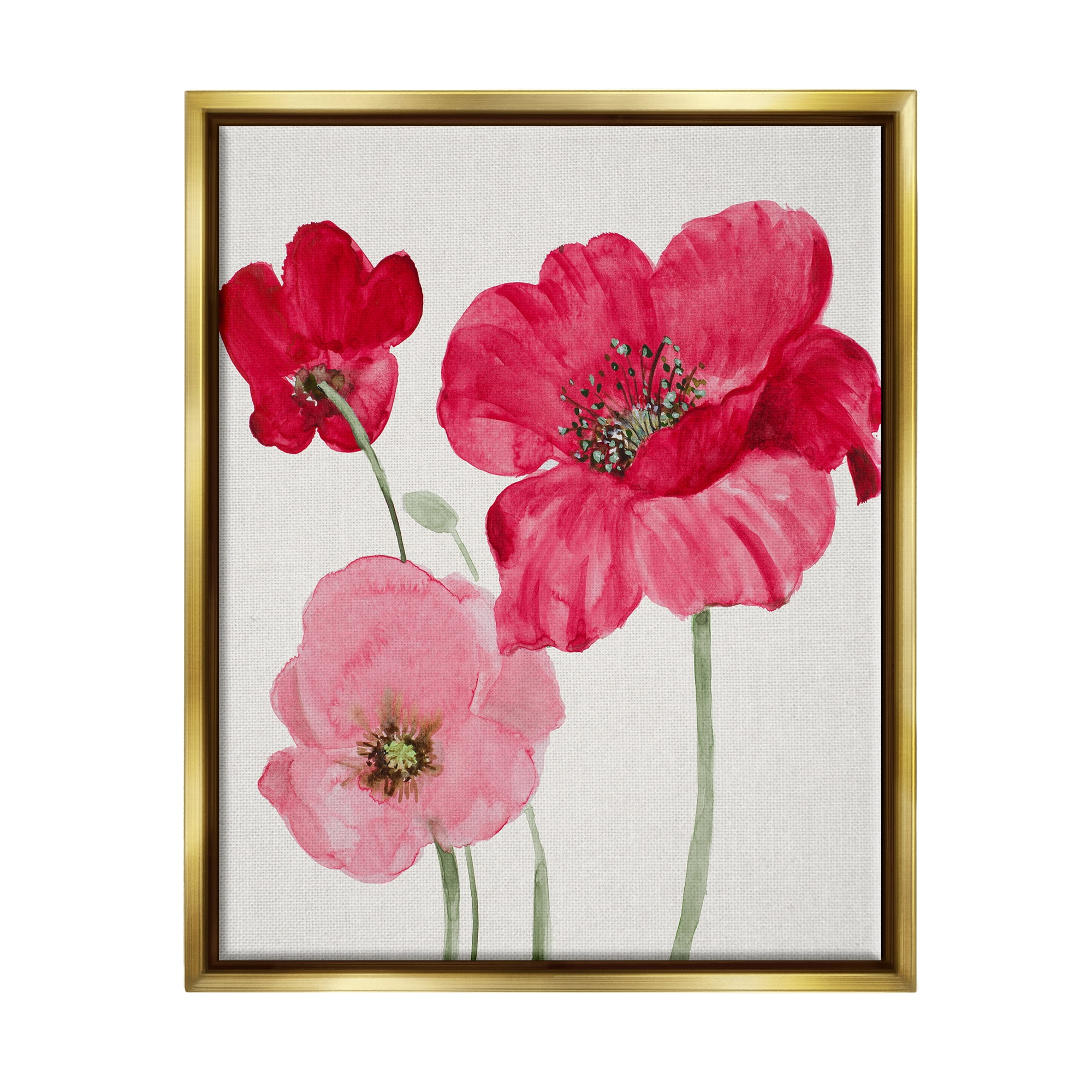 Stupell Romantic Red Poppies Trio Botanical & Floral Painting Gold Floater Framed Art Print Wall Art
