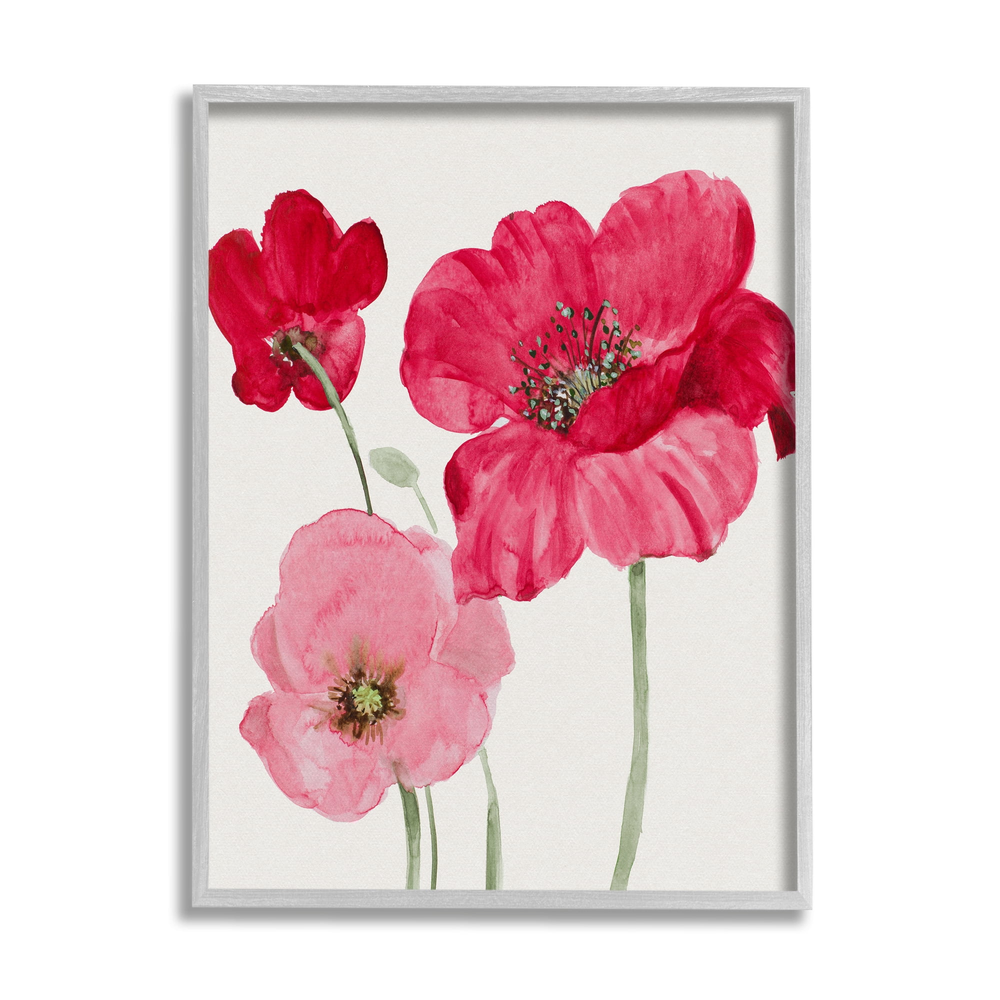 Stupell Romantic Red Poppies Trio Botanical & Floral Painting Gray Framed Art Print Wall Art