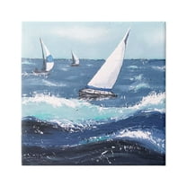 Stupell Rough Ocean Waves Sailing Boats Landscape Painting Gallery Wrapped Canvas Print Wall Art