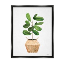 Stupell Round Green Leaves Planter Botanical & Floral Painting Black Floater Framed Art Print Wall Art
