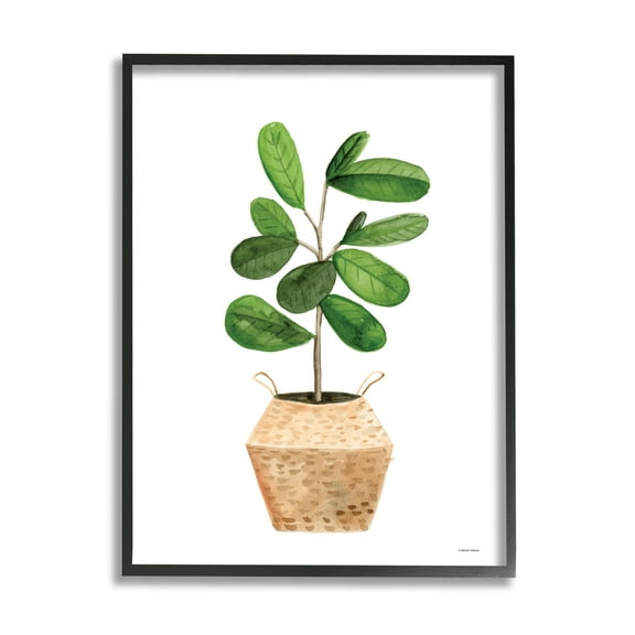 Stupell Round Green Leaves Planter Botanical & Floral Painting Black Framed Art Print Wall Art