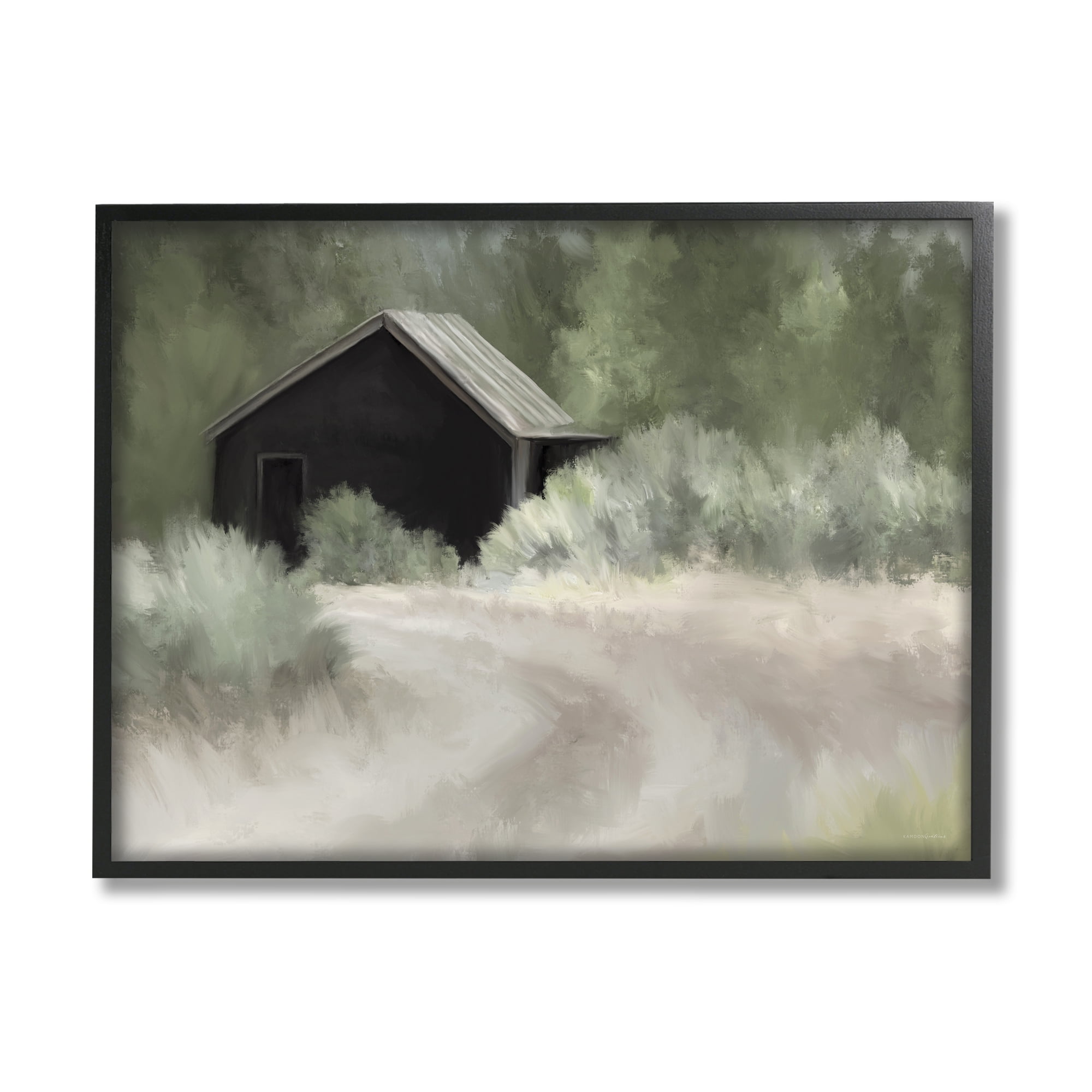Stupell Rural Cabin Countryside Trail Landscape Painting Black Framed Art Print Wall Art