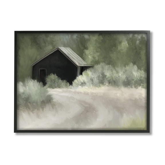 Stupell Rural Cabin Countryside Trail Landscape Painting Black Framed Art Print Wall Art