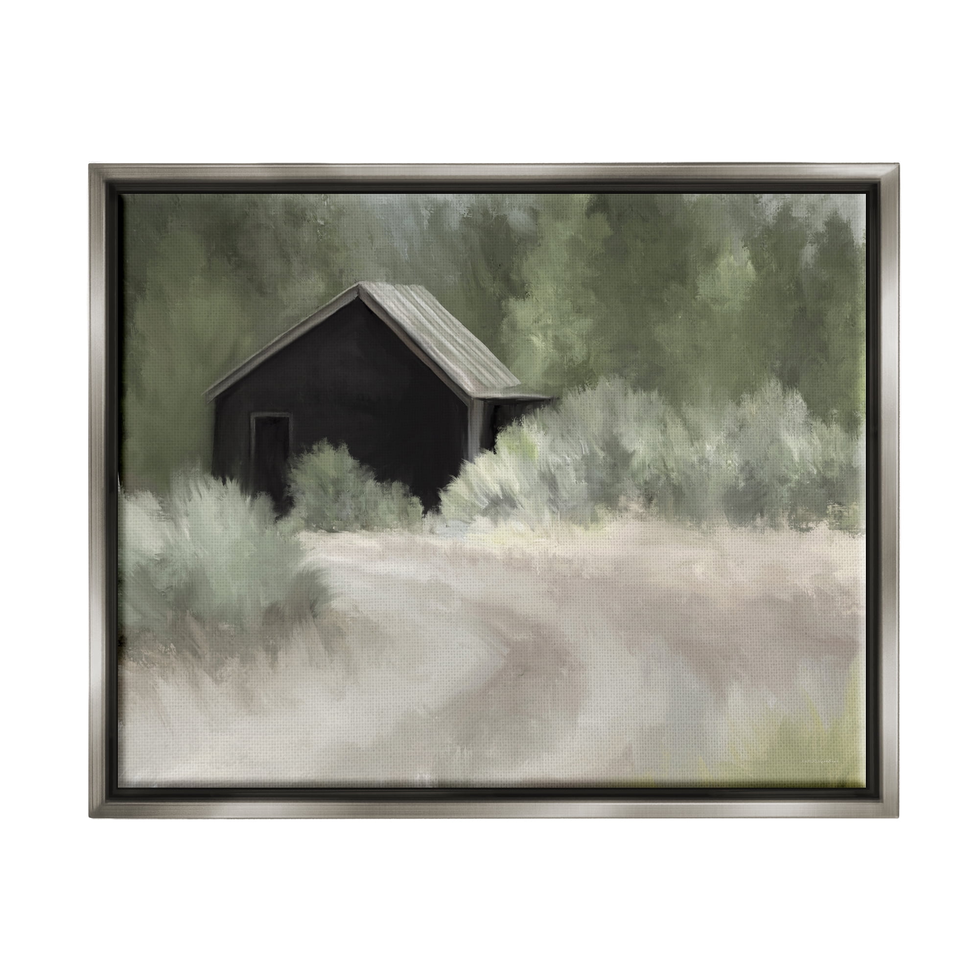 Stupell Rural Cabin Countryside Trail Landscape Painting Gray Floater Framed Art Print Wall Art