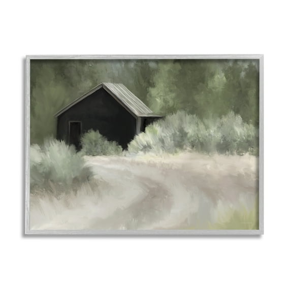 Stupell Rural Cabin Countryside Trail Landscape Painting Gray Framed Art Print Wall Art