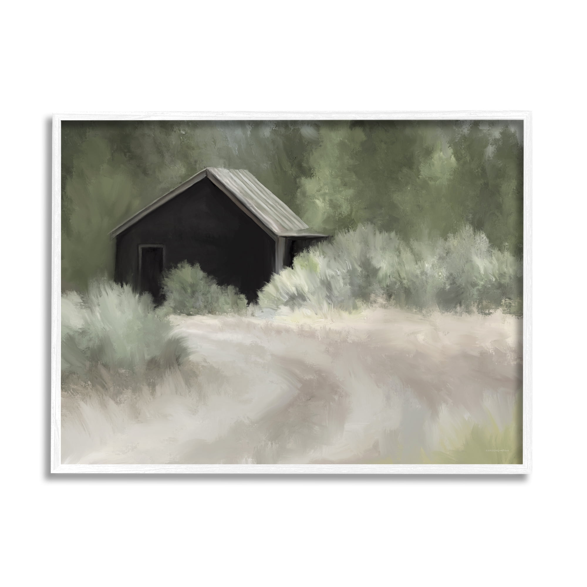 Stupell Rural Cabin Countryside Trail Landscape Painting White Framed Art Print Wall Art