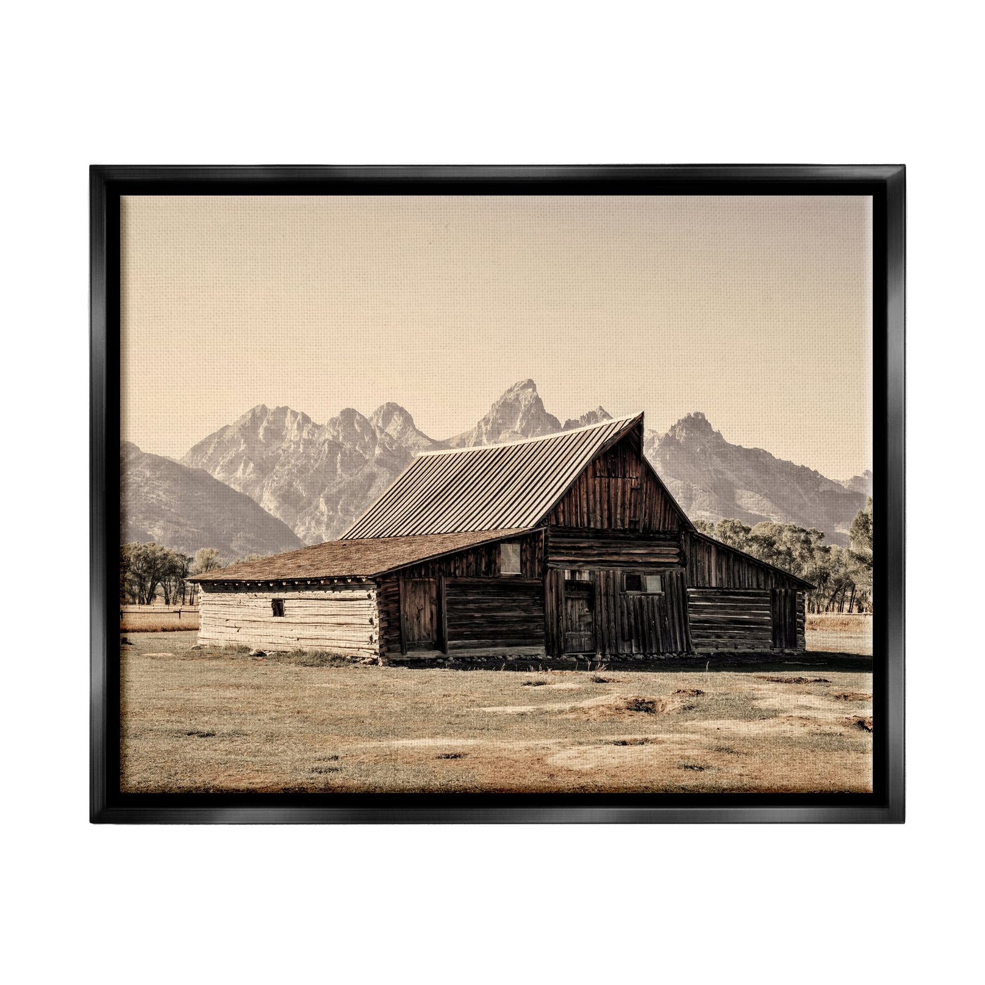 Stupell Rural Cabin Nature Mountain Peaks Landscape Photography Black Floater Framed Art Print Wall Art