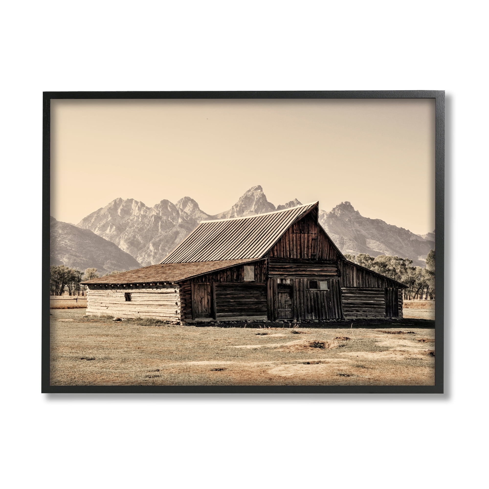 Stupell Rural Cabin Nature Mountain Peaks Landscape Photography Black Framed Art Print Wall Art