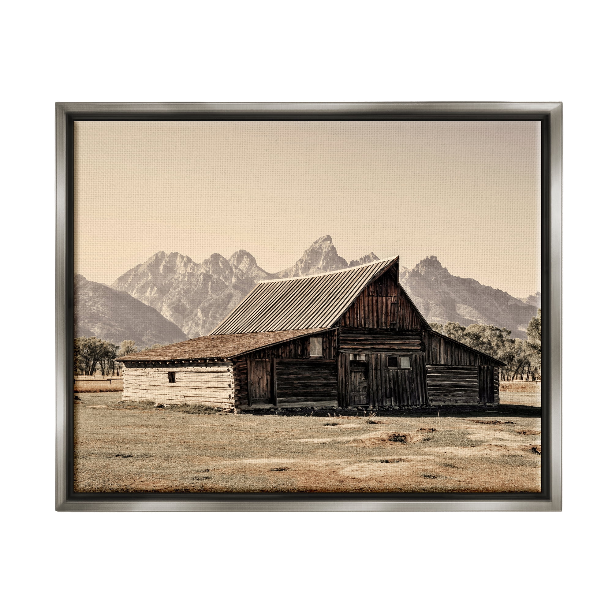 Stupell Rural Cabin Nature Mountain Peaks Landscape Photography Gray Floater Framed Art Print Wall Art