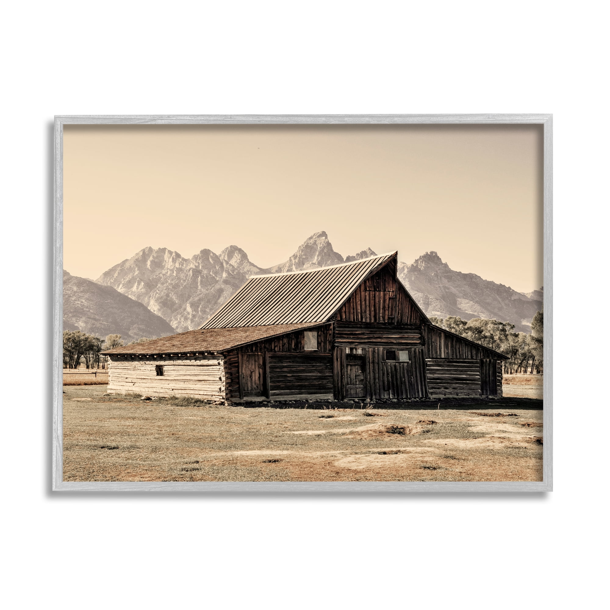Stupell Rural Cabin Nature Mountain Peaks Landscape Photography Gray Framed Art Print Wall Art