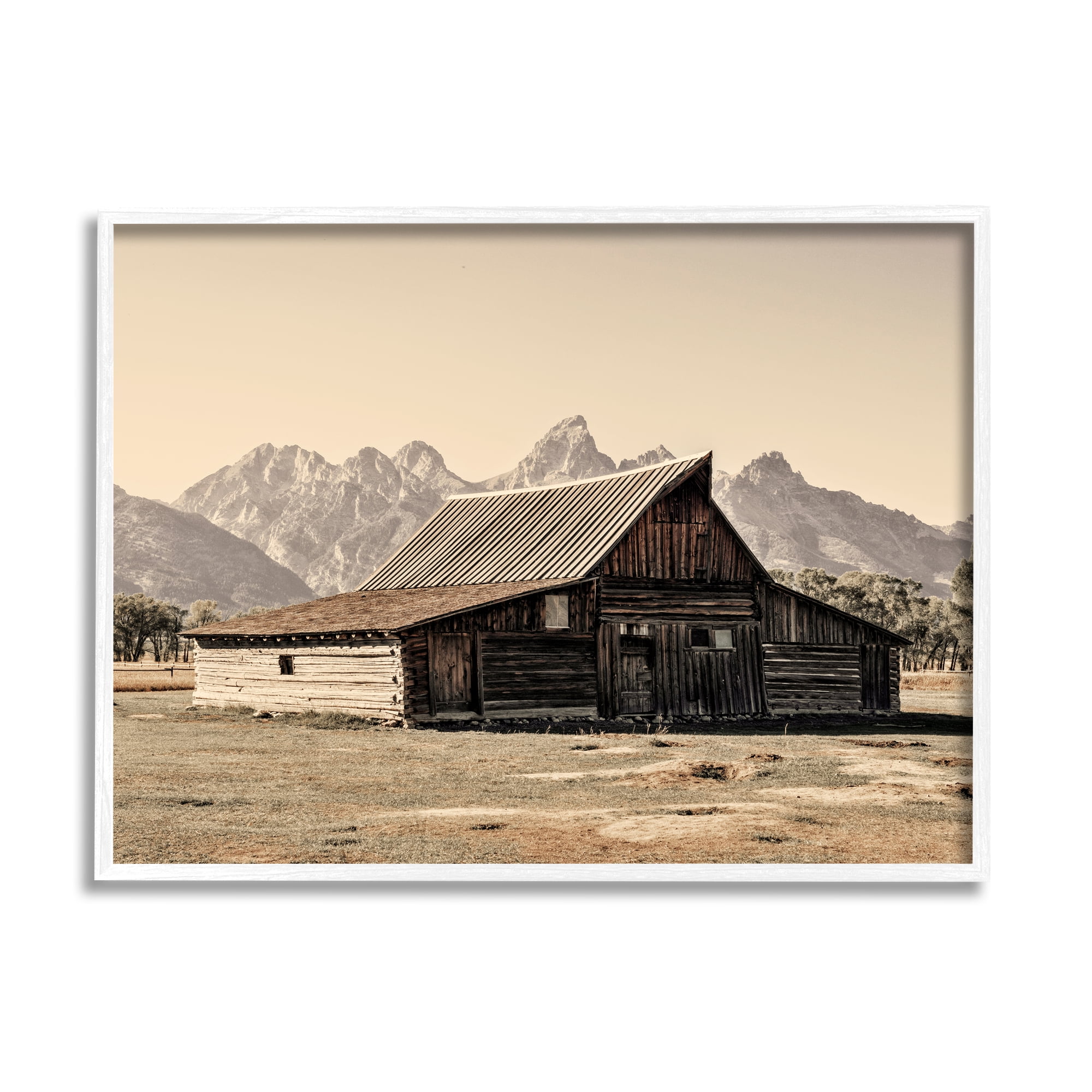 Stupell Rural Cabin Nature Mountain Peaks Landscape Photography White Framed Art Print Wall Art