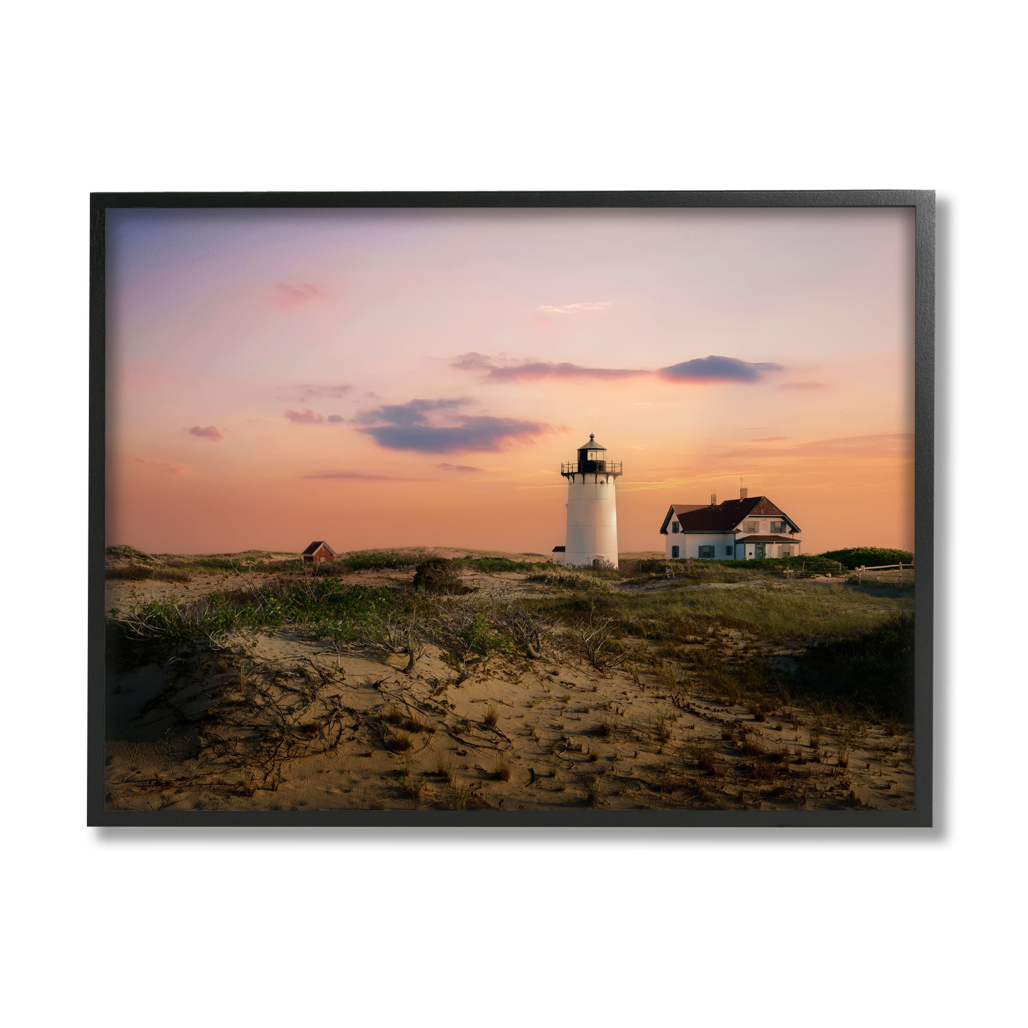 Stupell Rural Coast Lighthouse Dunes Landscape Photography Black Framed Art Print Wall Art