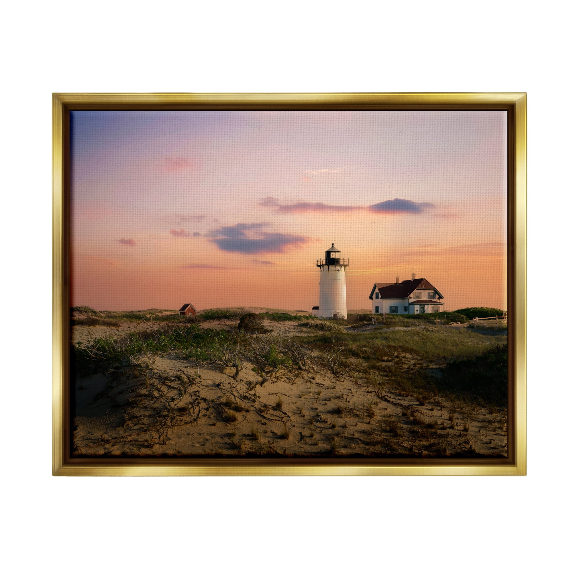 Stupell Rural Coast Lighthouse Dunes Landscape Photography Gold Floater Framed Art Print Wall Art