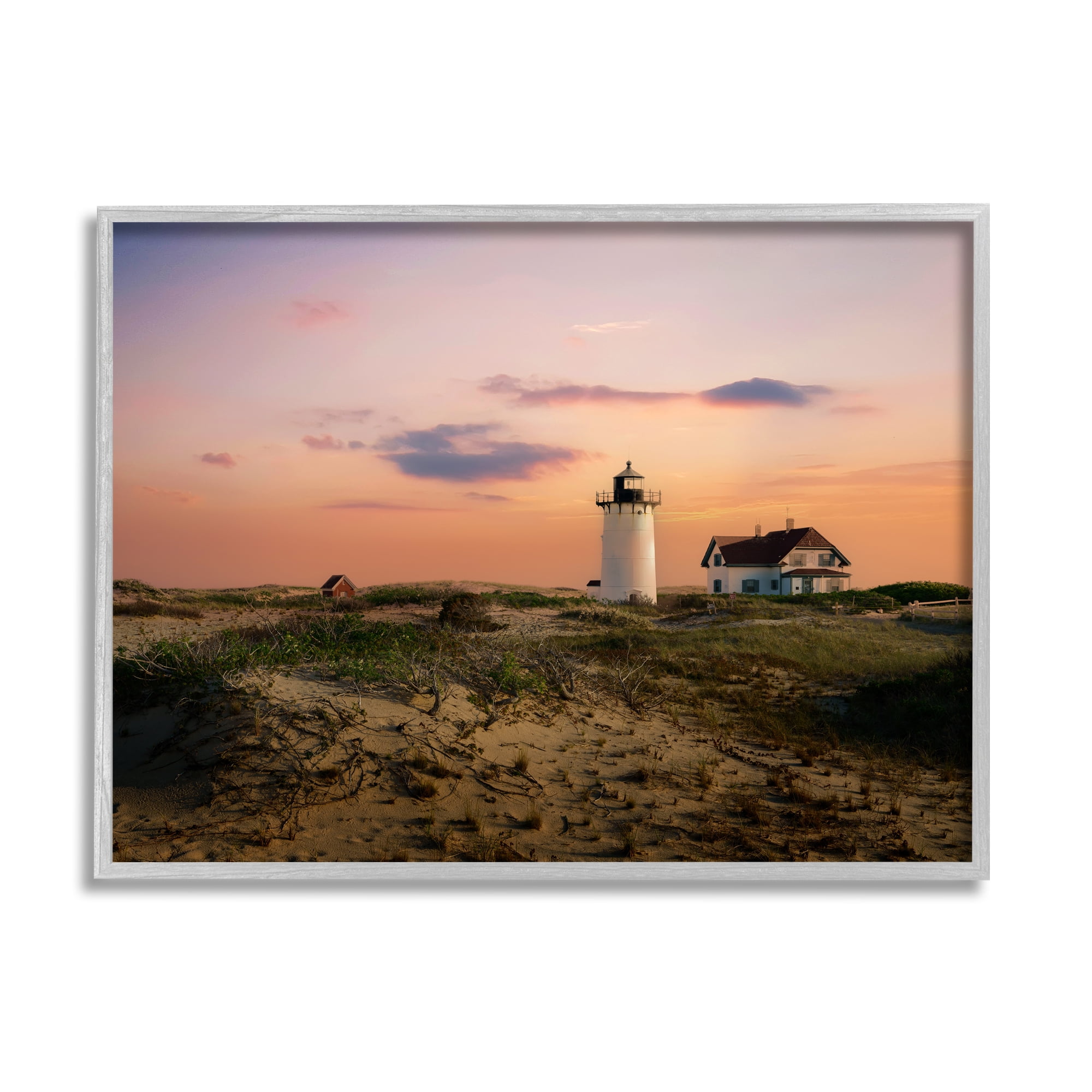 Stupell Rural Coast Lighthouse Dunes Landscape Photography Gray Framed Art Print Wall Art