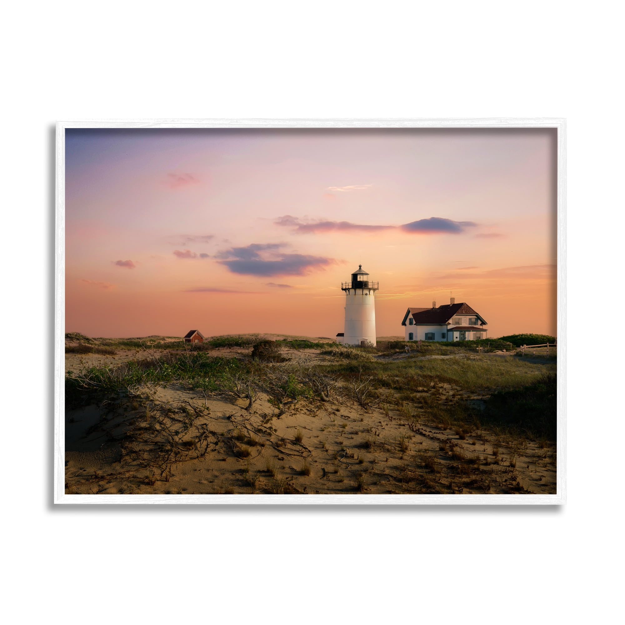 Stupell Rural Coast Lighthouse Dunes Landscape Photography White Framed Art Print Wall Art