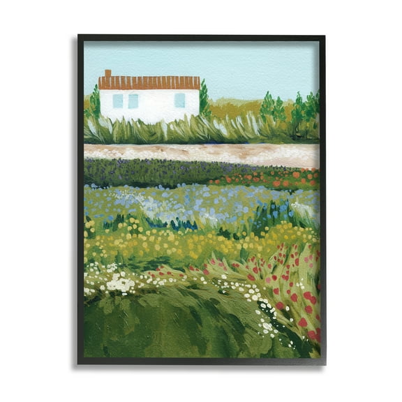 Stupell Rural Cottage Wildflowers Blooming Landscape Painting Black Framed Art Print Wall Art