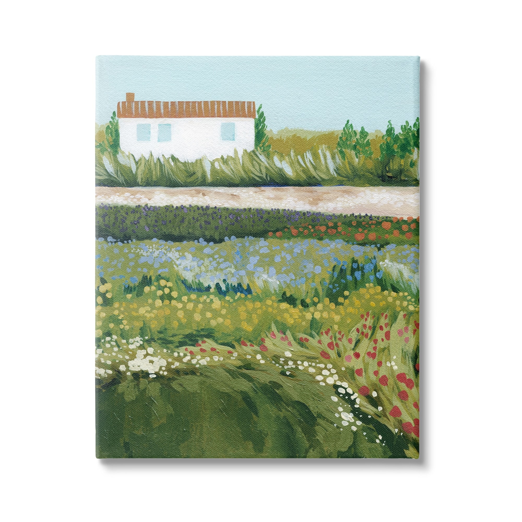 Stupell Rural Cottage Wildflowers Blooming Landscape Painting Gallery Wrapped Canvas Print Wall Art
