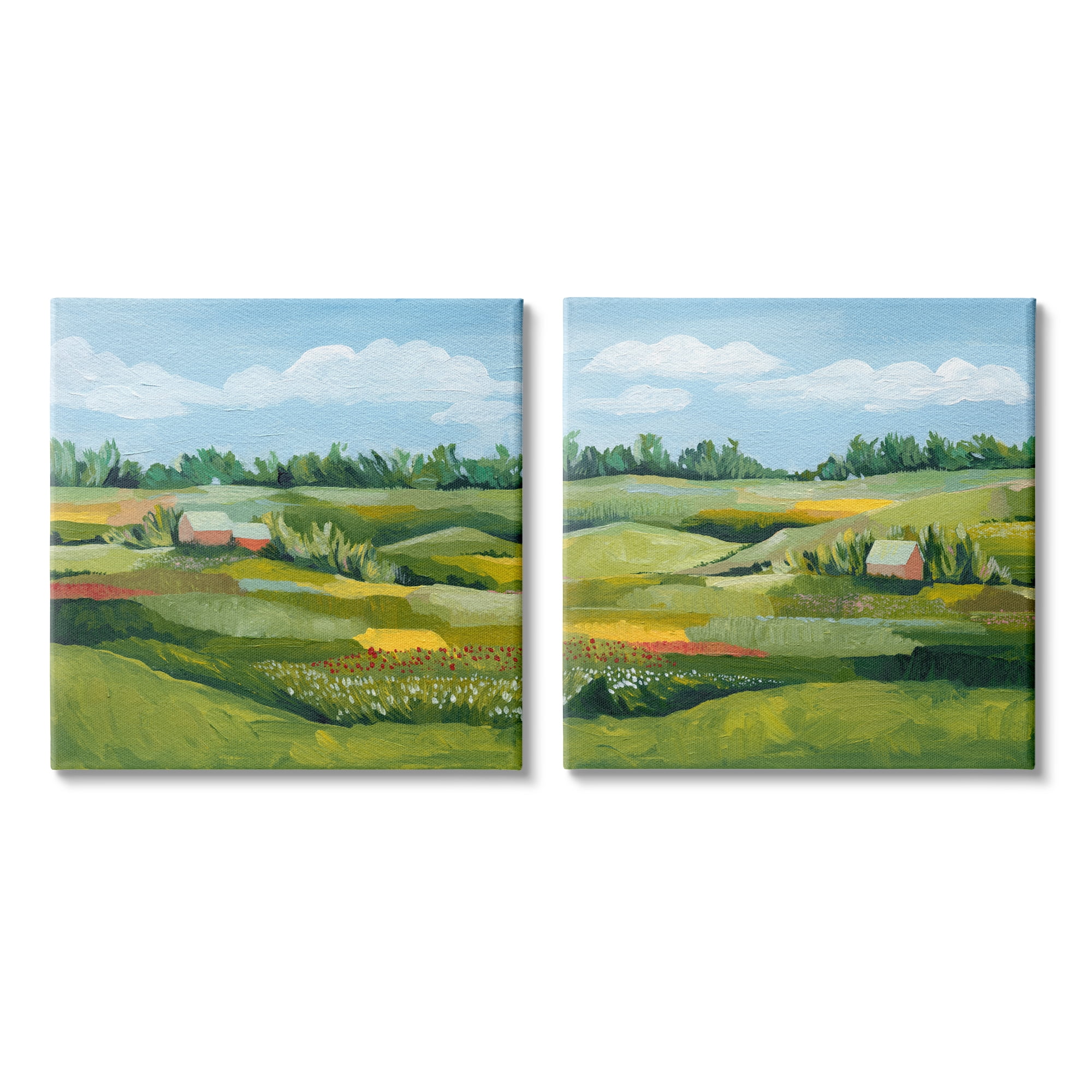 Stupell Rural Country Farm Pastures Landscape Painting Gallery Wrapped Canvas Print Wall Art, Set of 2