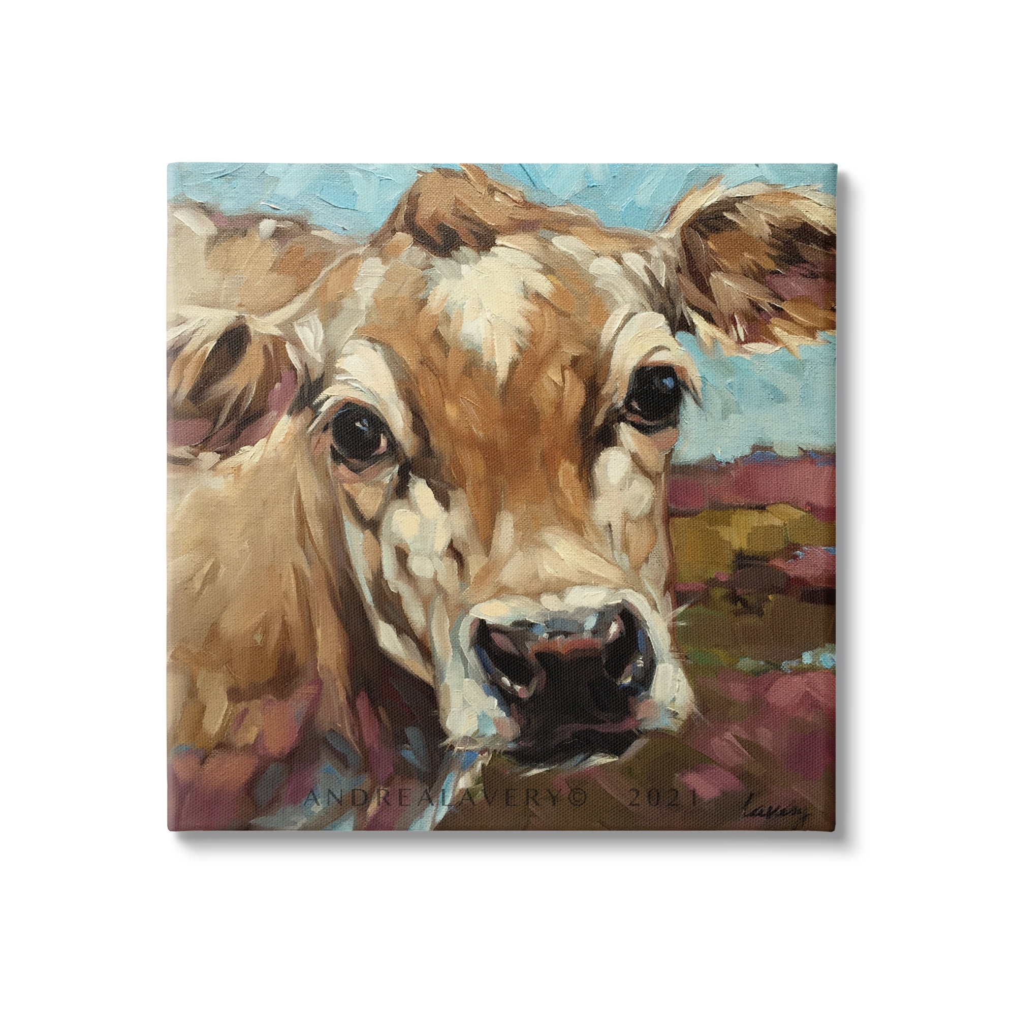 Stupell Rural Cow Painting Country Farm Animals & Insects Painting Gallery Wrapped Canvas Print Wall Art
