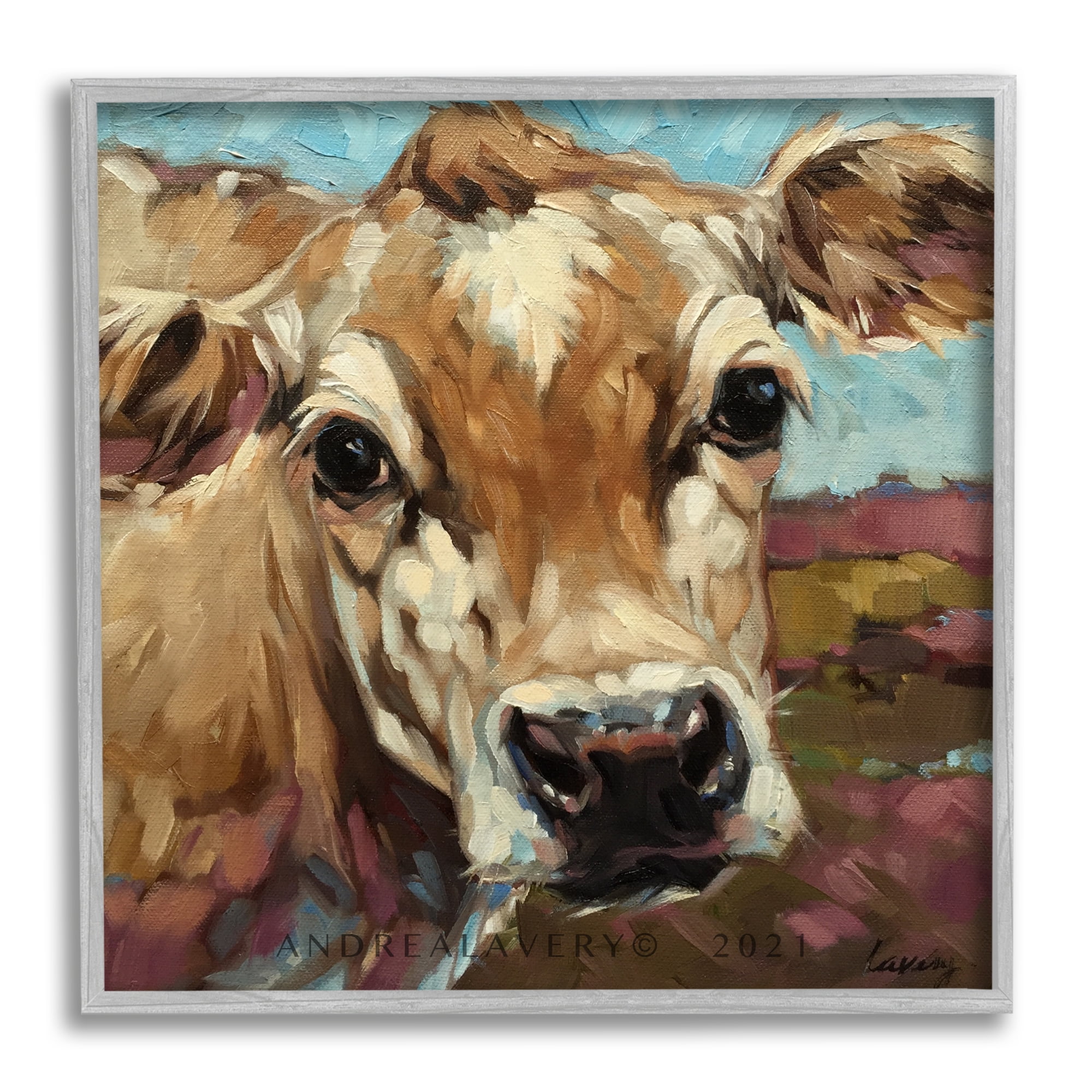 Stupell Rural Cow Painting Country Farm Animals & Insects Painting Gray Framed Art Print Wall Art