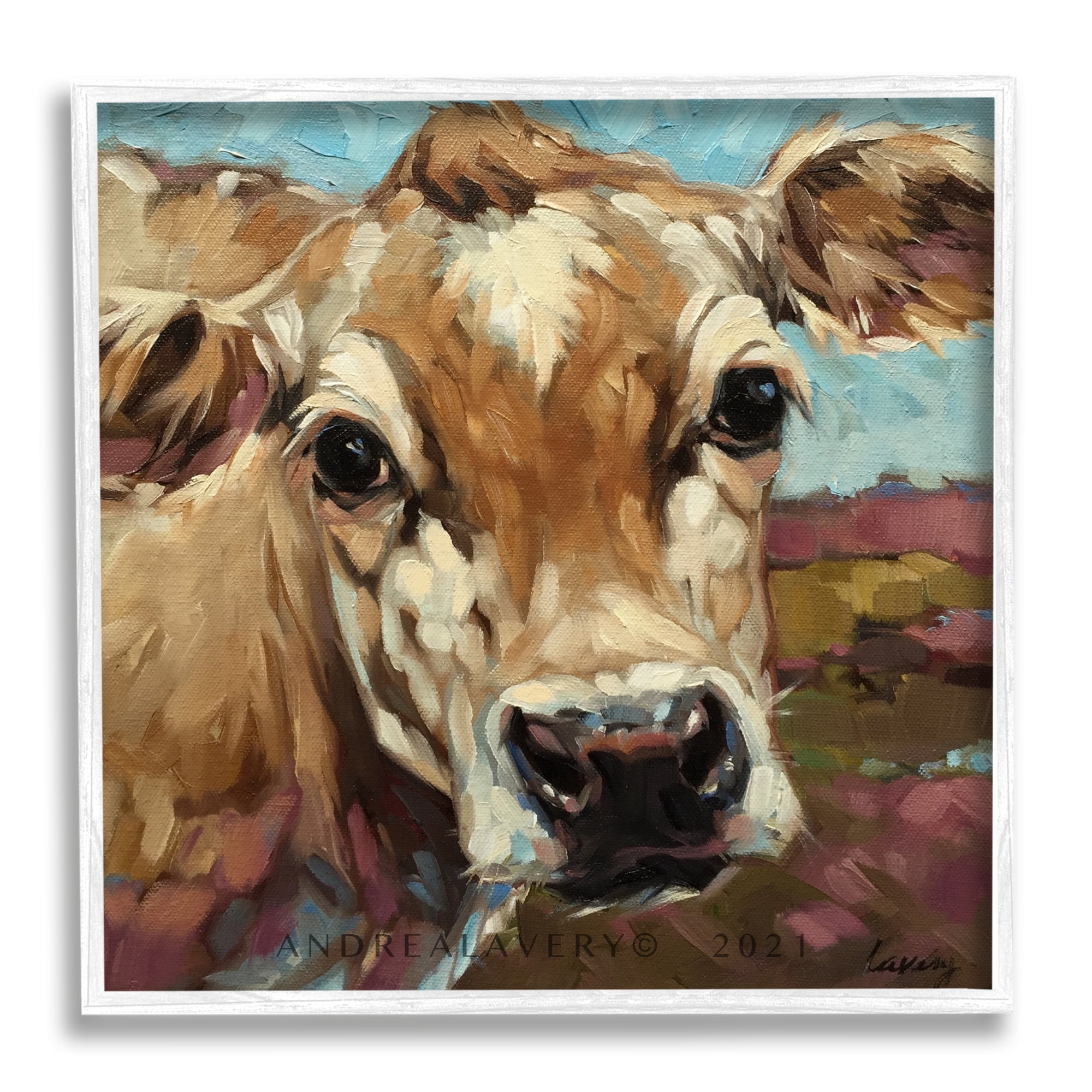 Stupell Rural Cow Painting Country Farm Animals & Insects Painting White Framed Art Print Wall Art