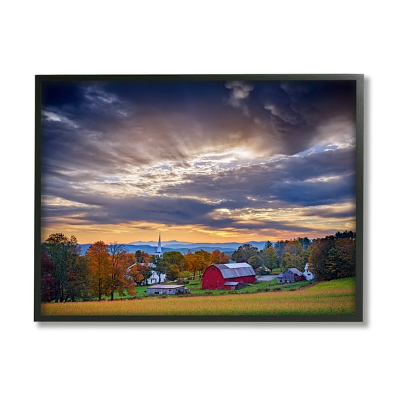 Stupell Rural Farm Pasture Sun Rays Landscape Photography Black Framed Art Print Wall Art