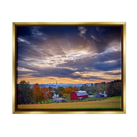 Stupell Rural Farm Pasture Sun Rays Landscape Photography Gold Floater Framed Art Print Wall Art