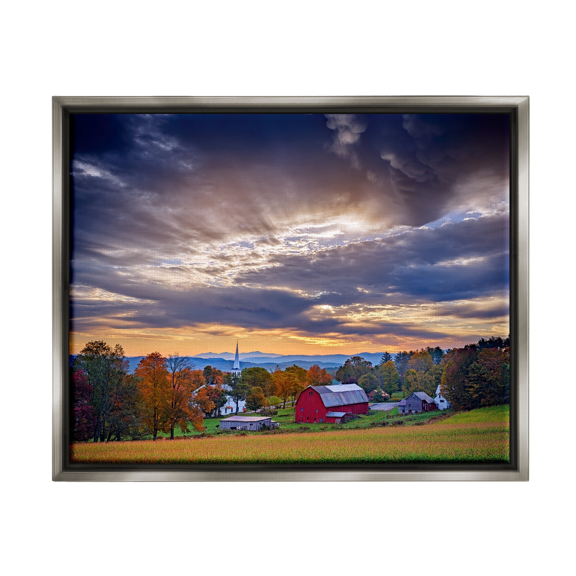 Stupell Rural Farm Pasture Sun Rays Landscape Photography Gray Floater Framed Art Print Wall Art