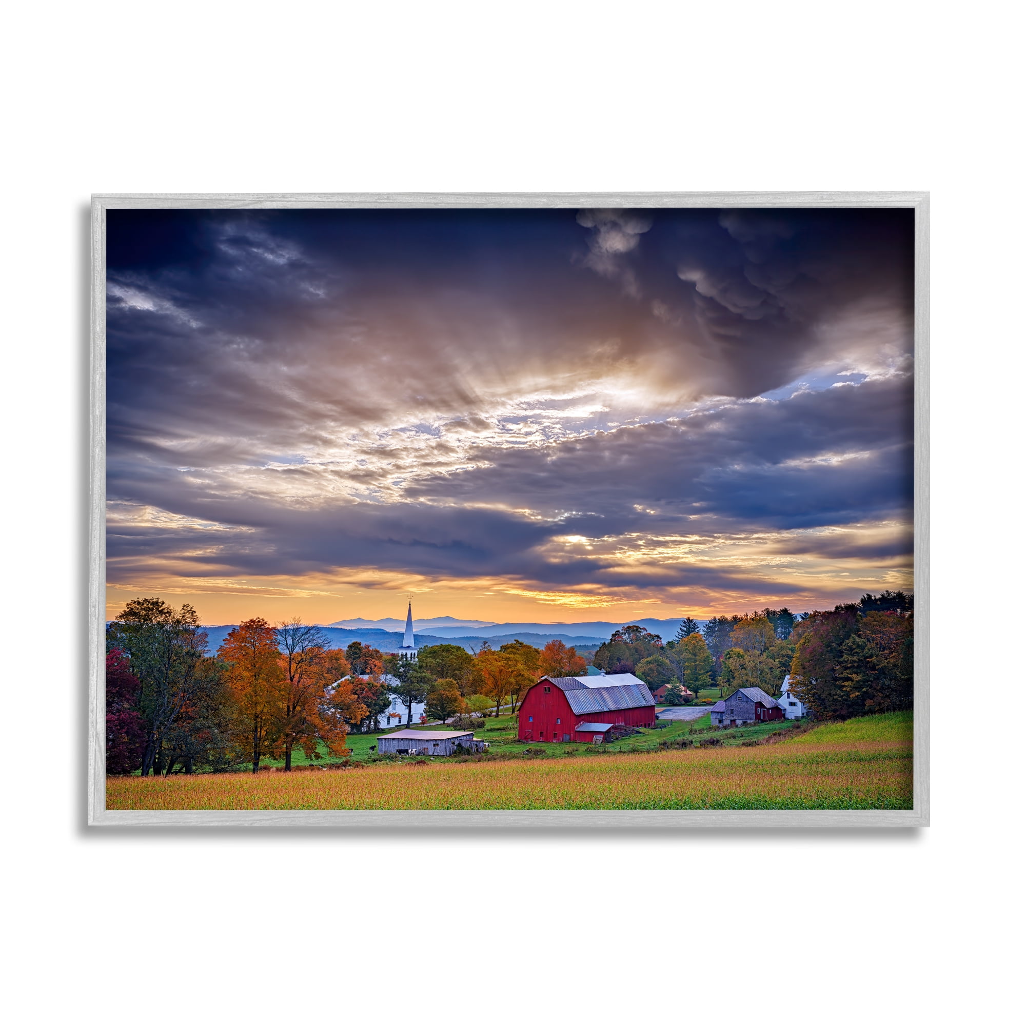 Stupell Rural Farm Pasture Sun Rays Landscape Photography Gray Framed Art Print Wall Art