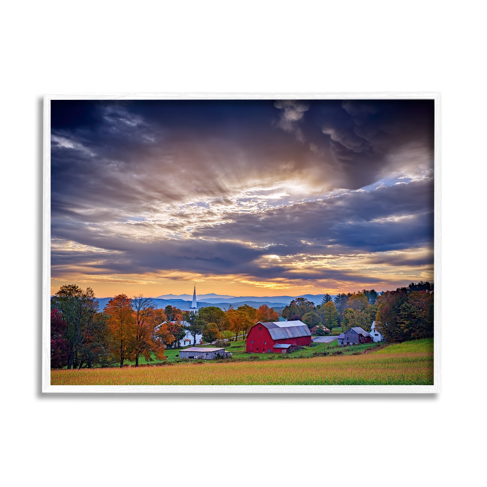 Stupell Rural Farm Pasture Sun Rays Landscape Photography White Framed Art Print Wall Art