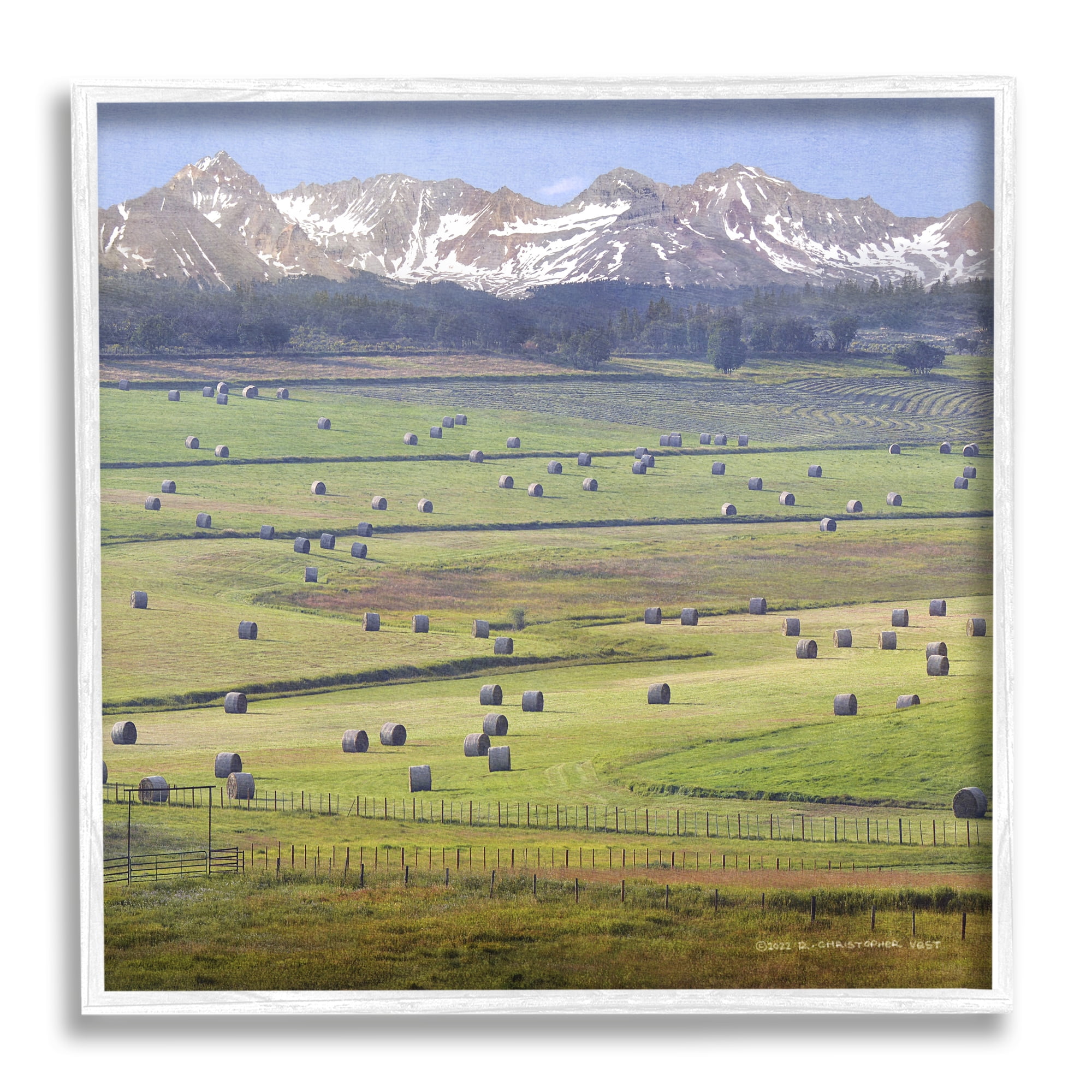Stupell Rural Hay Bales Farm Pasture Landscape Photography White Framed Art Print Wall Art