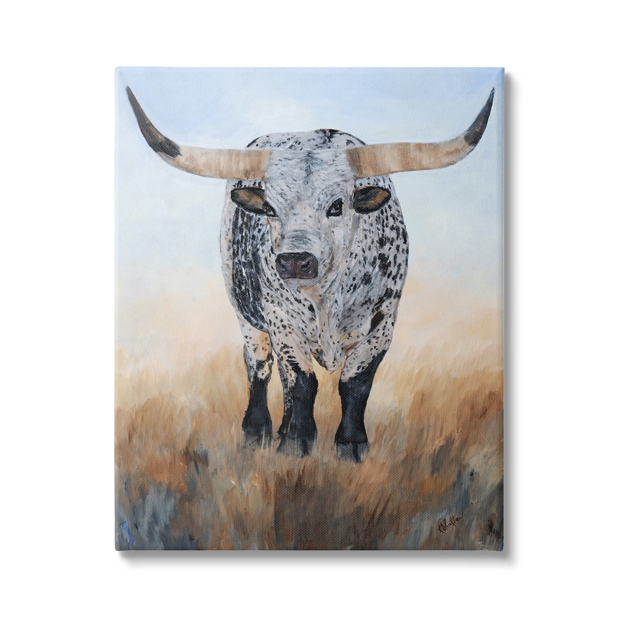 Stupell Rural Longhorn Cattle Animal Animals & Insects Painting Gallery Wrapped Canvas Print Wall Art