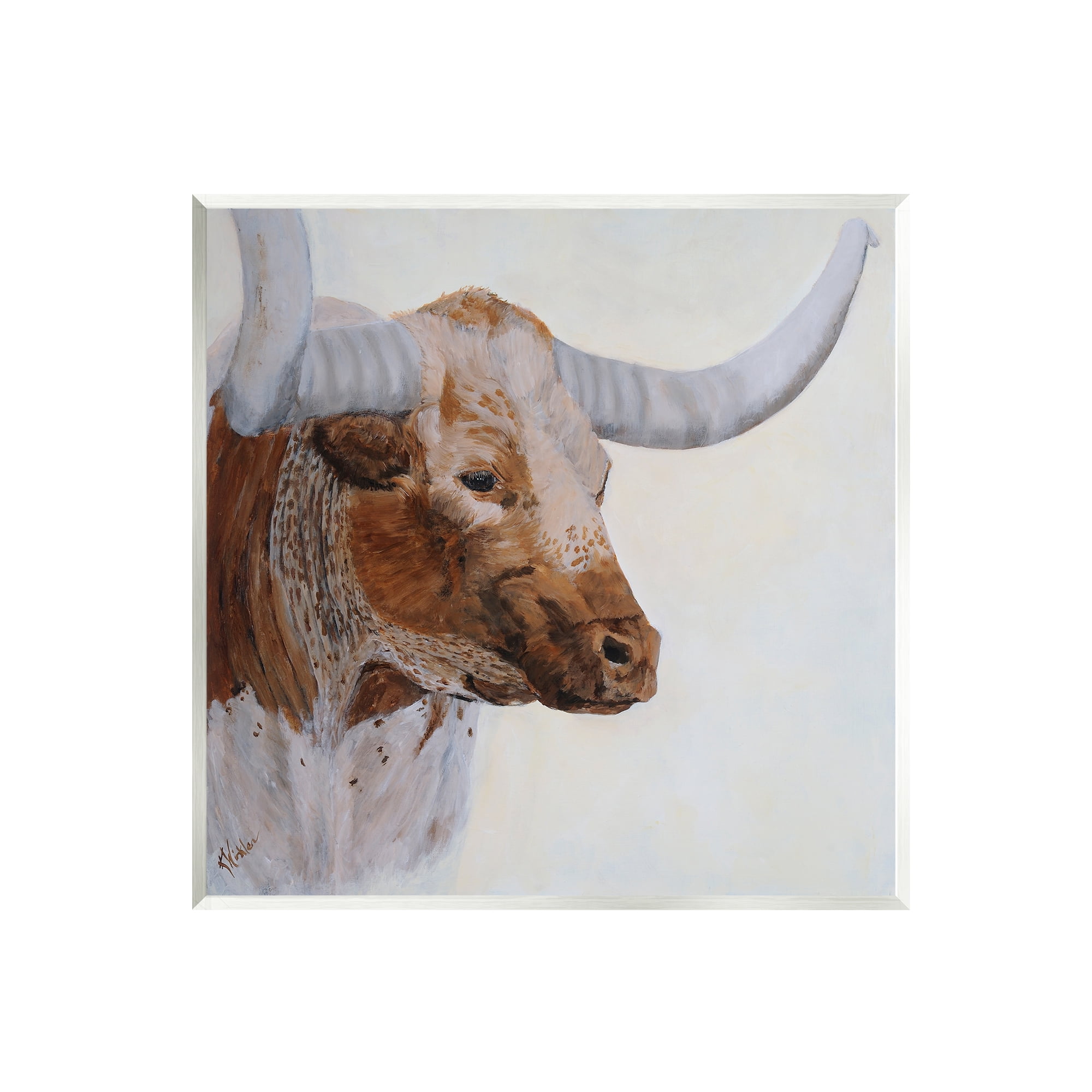 Stupell Rural Longhorn Cow Face Portrait Animals & Insects Painting Wall Plaque Unframed Art Print Wall Art