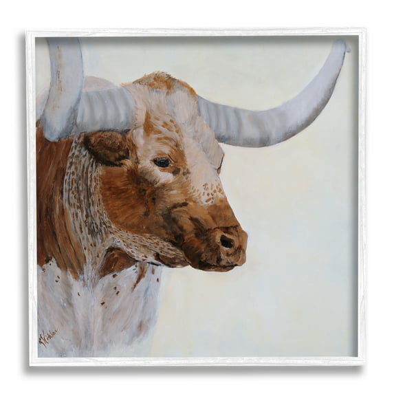 Stupell Rural Longhorn Cow Face Portrait Animals & Insects Painting White Framed Art Print Wall Art