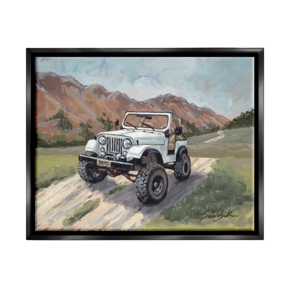 Stupell Rural Off Road Truck Mountainside Transportation Painting Black Floater Framed Art Print Wall Art
