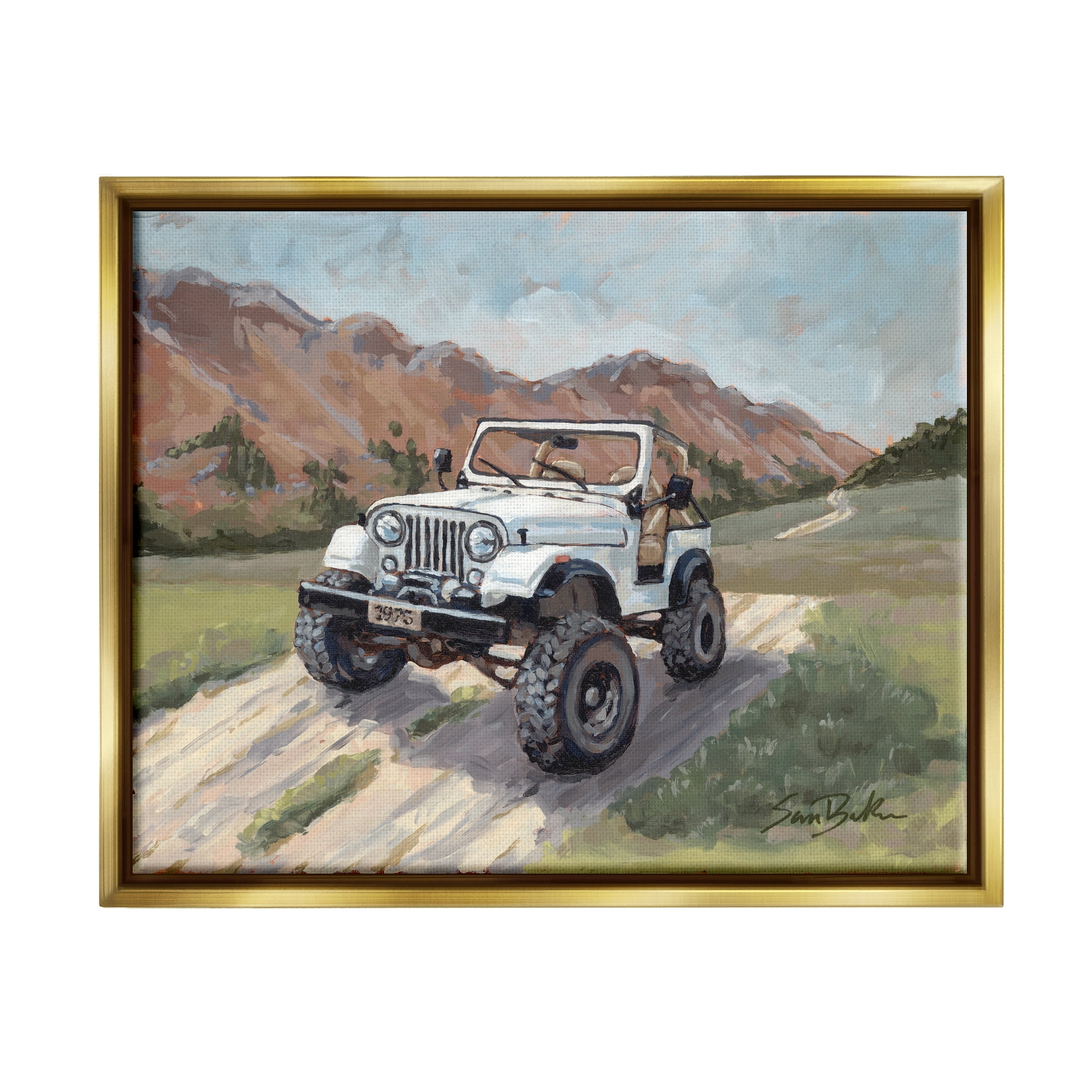 Stupell Rural Off Road Truck Mountainside Transportation Painting Gold Floater Framed Art Print Wall Art