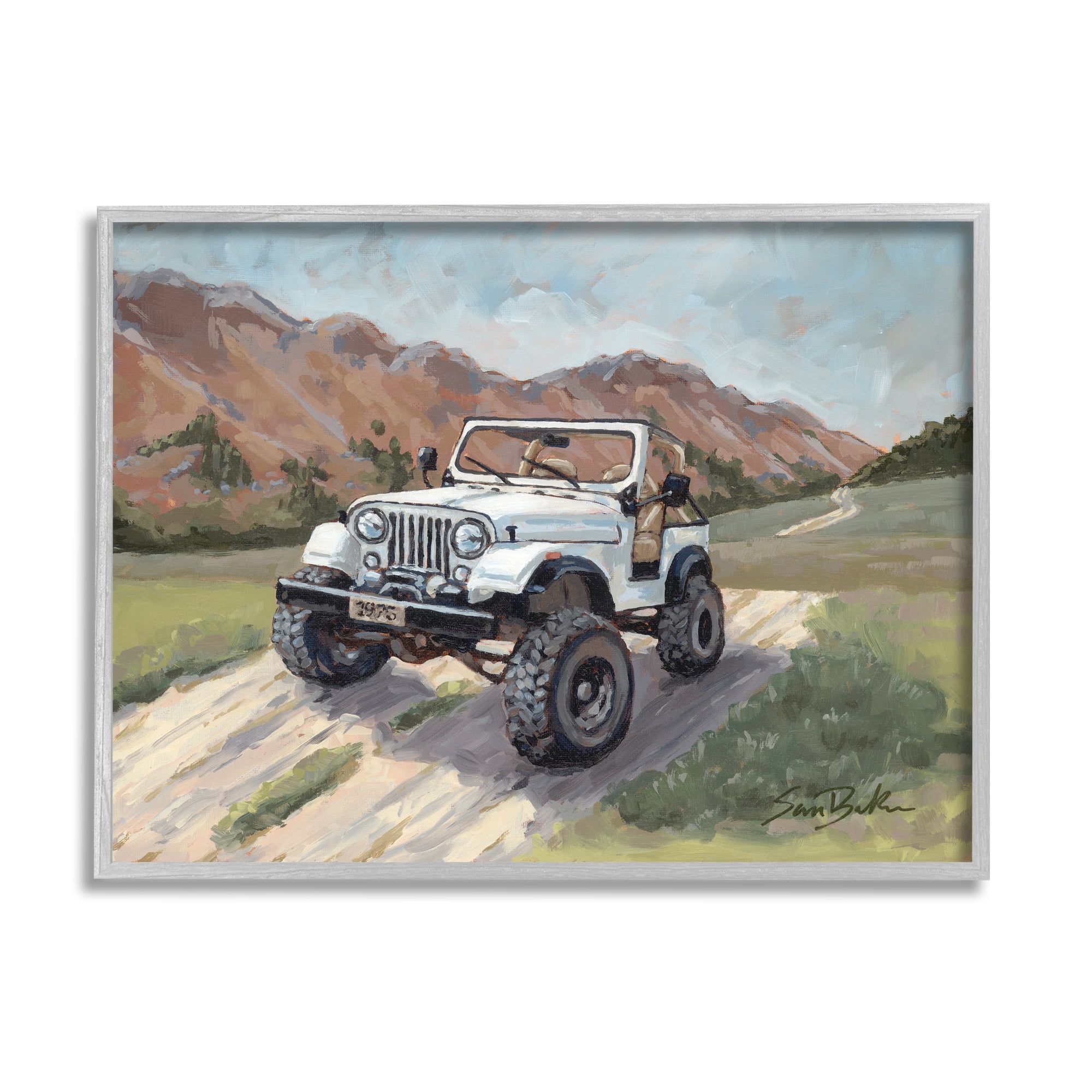 Stupell Rural Off Road Truck Mountainside Transportation Painting Gray Framed Art Print Wall Art