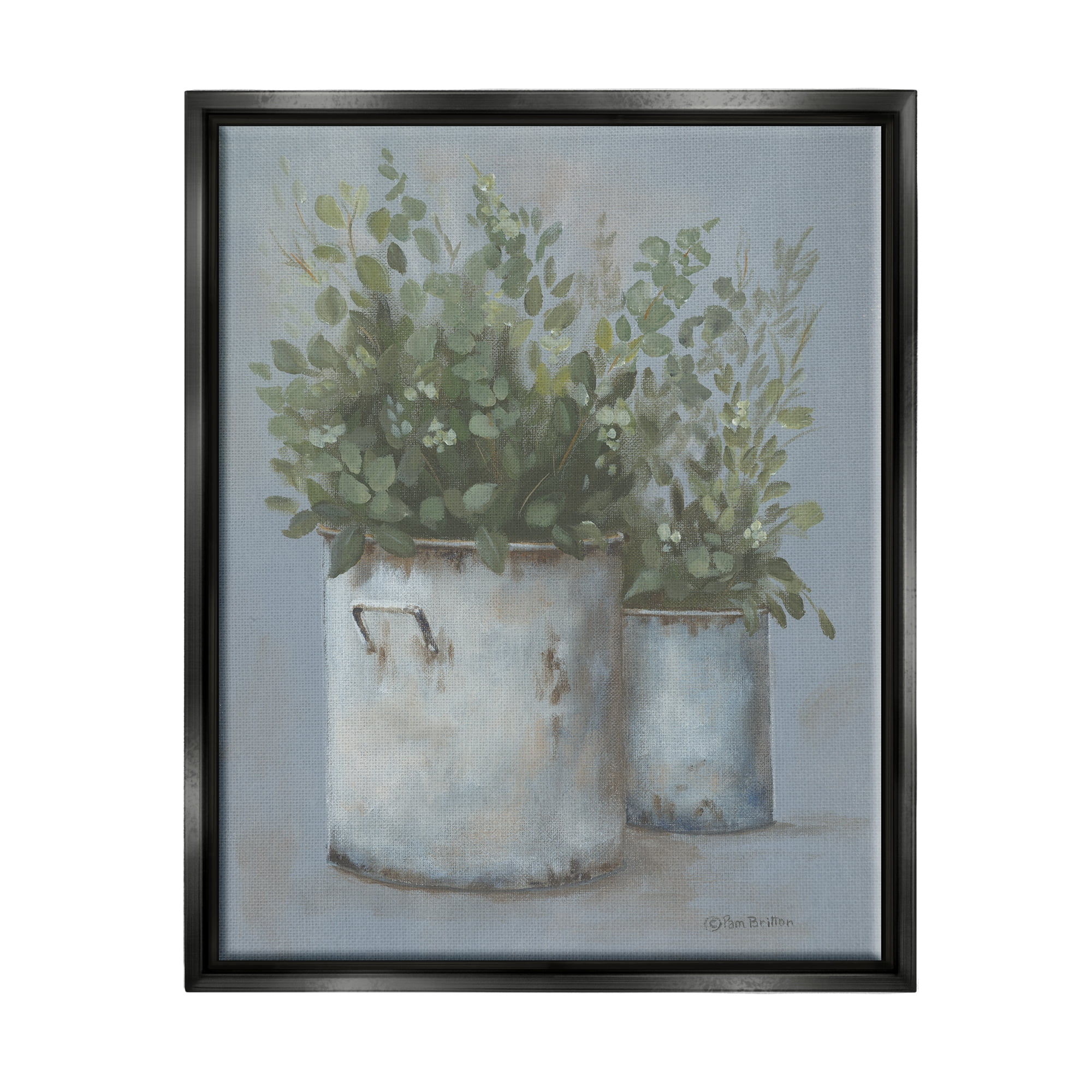 Stupell Rustic Country Potted Plants Botanical & Floral Painting Black Floater Framed Art Print Wall Art