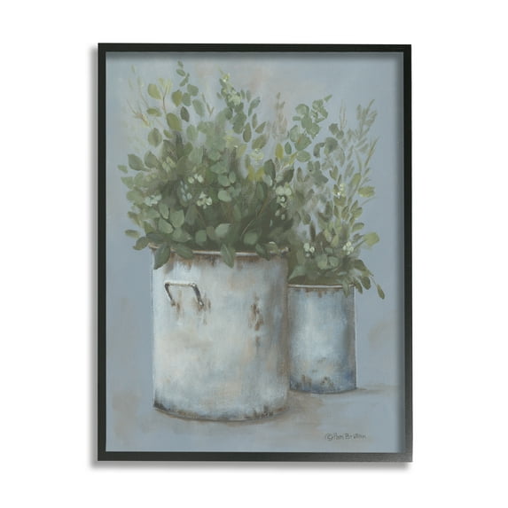 Stupell Rustic Country Potted Plants Botanical & Floral Painting Black Framed Art Print Wall Art