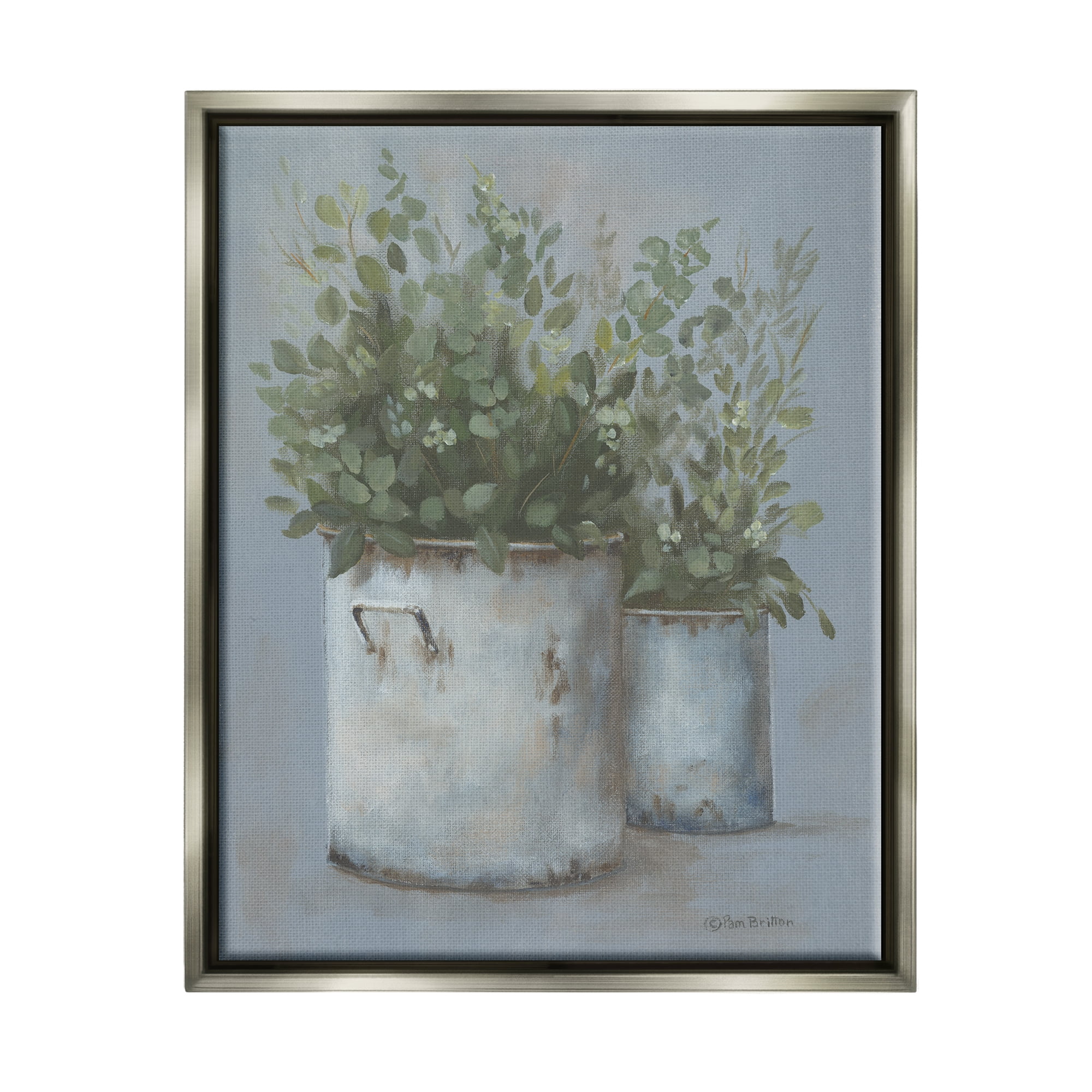 Rustic Gray Floater Framed Botanical Canvas Wall Art, 17" x 21"