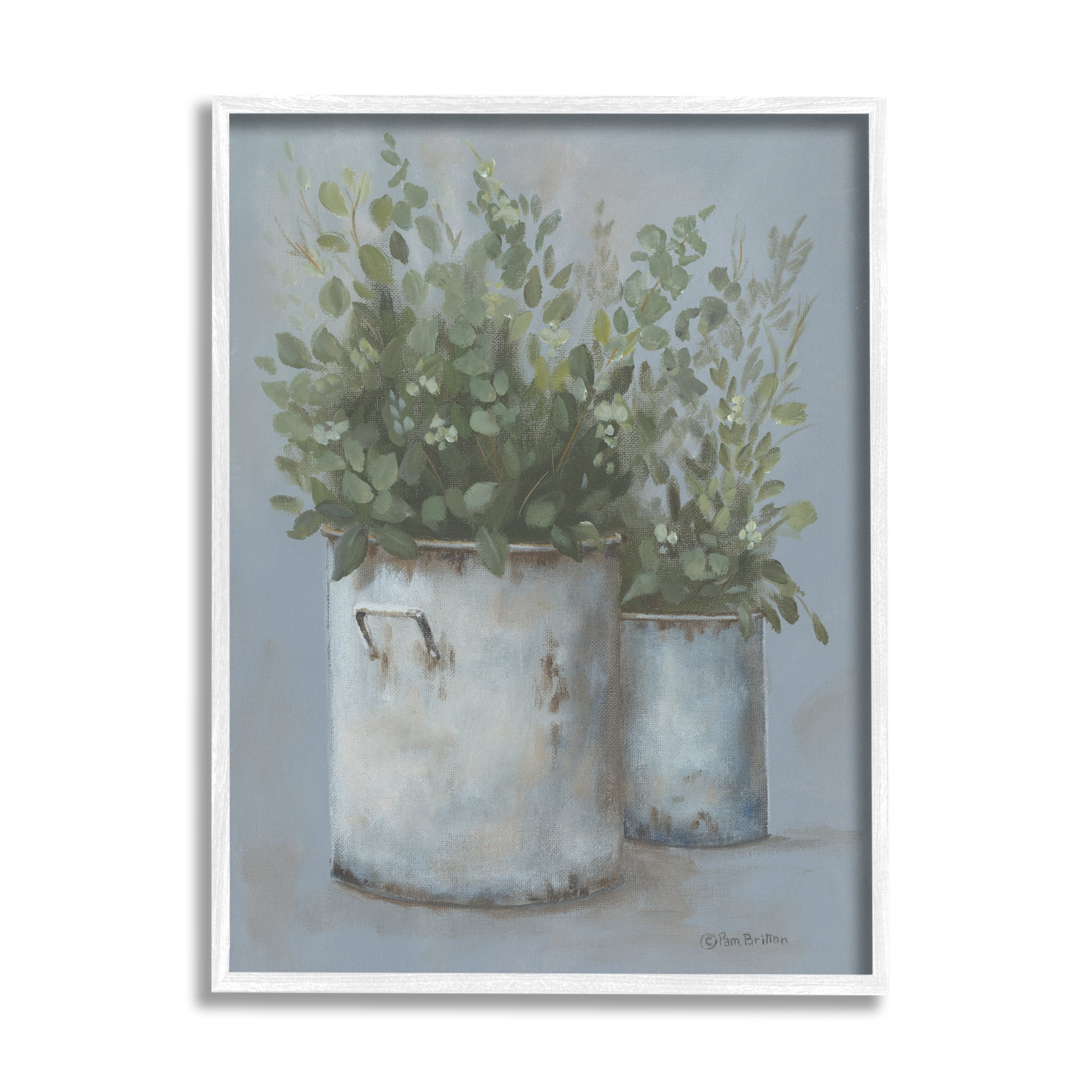Rustic Country Potted Plants Canvas Print with White Frame