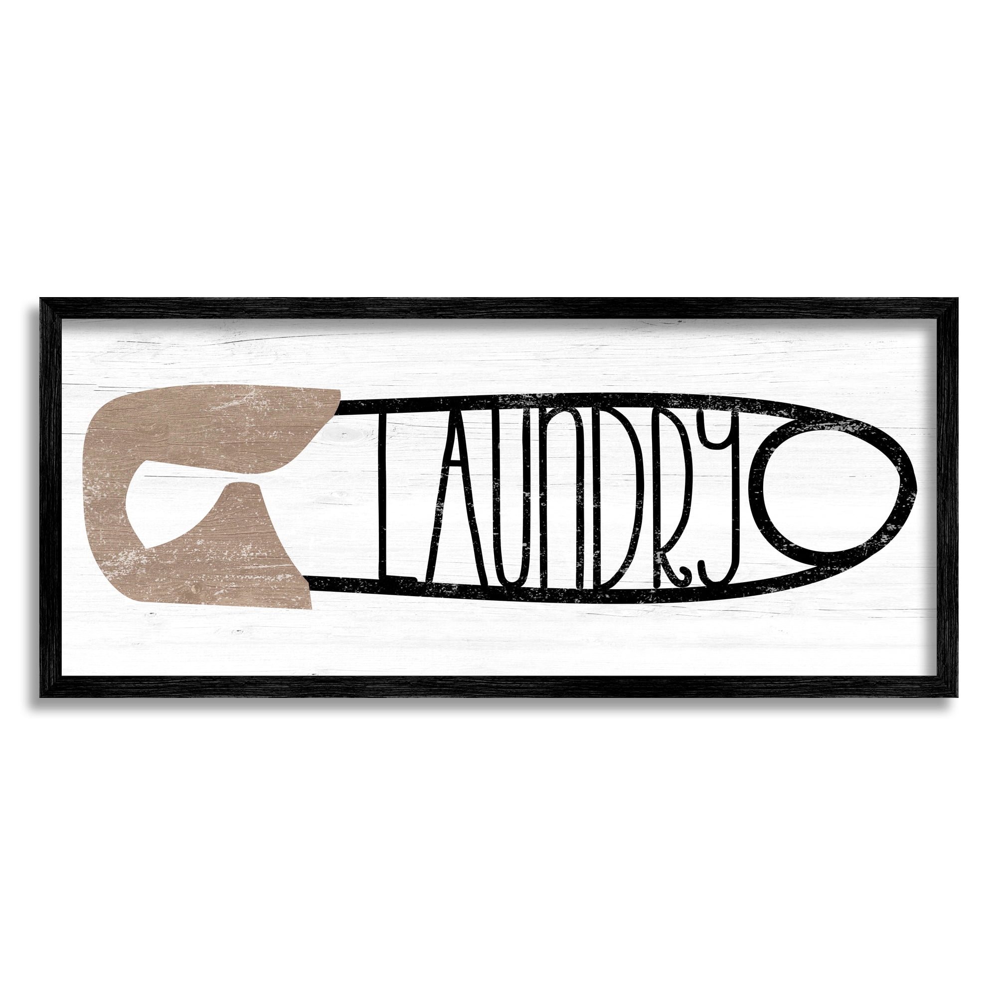 Stupell Rustic Laundry Clothespin Shape Typography Painting Black Framed Art Print Wall Art