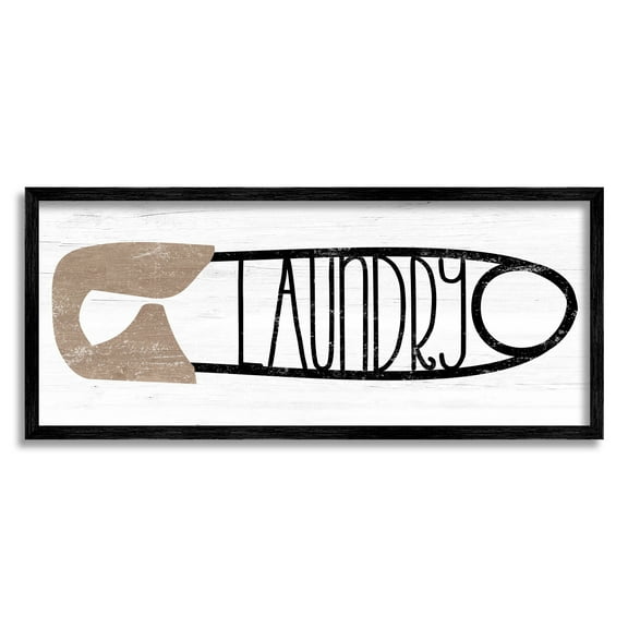 Stupell Rustic Laundry Clothespin Shape Typography Painting Black Framed Art Print Wall Art