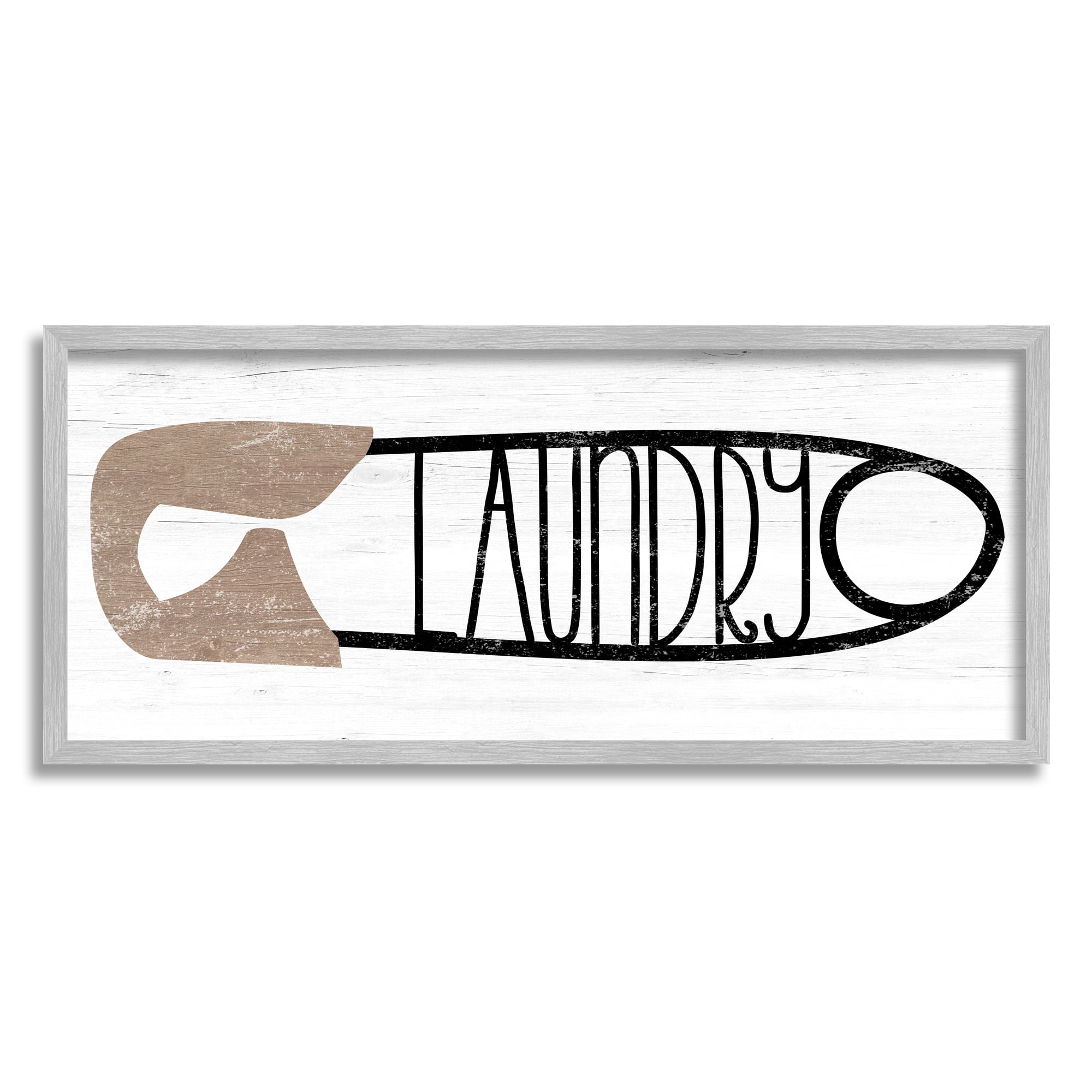 Stupell Rustic Laundry Clothespin Shape Typography Painting Gray Framed Art Print Wall Art