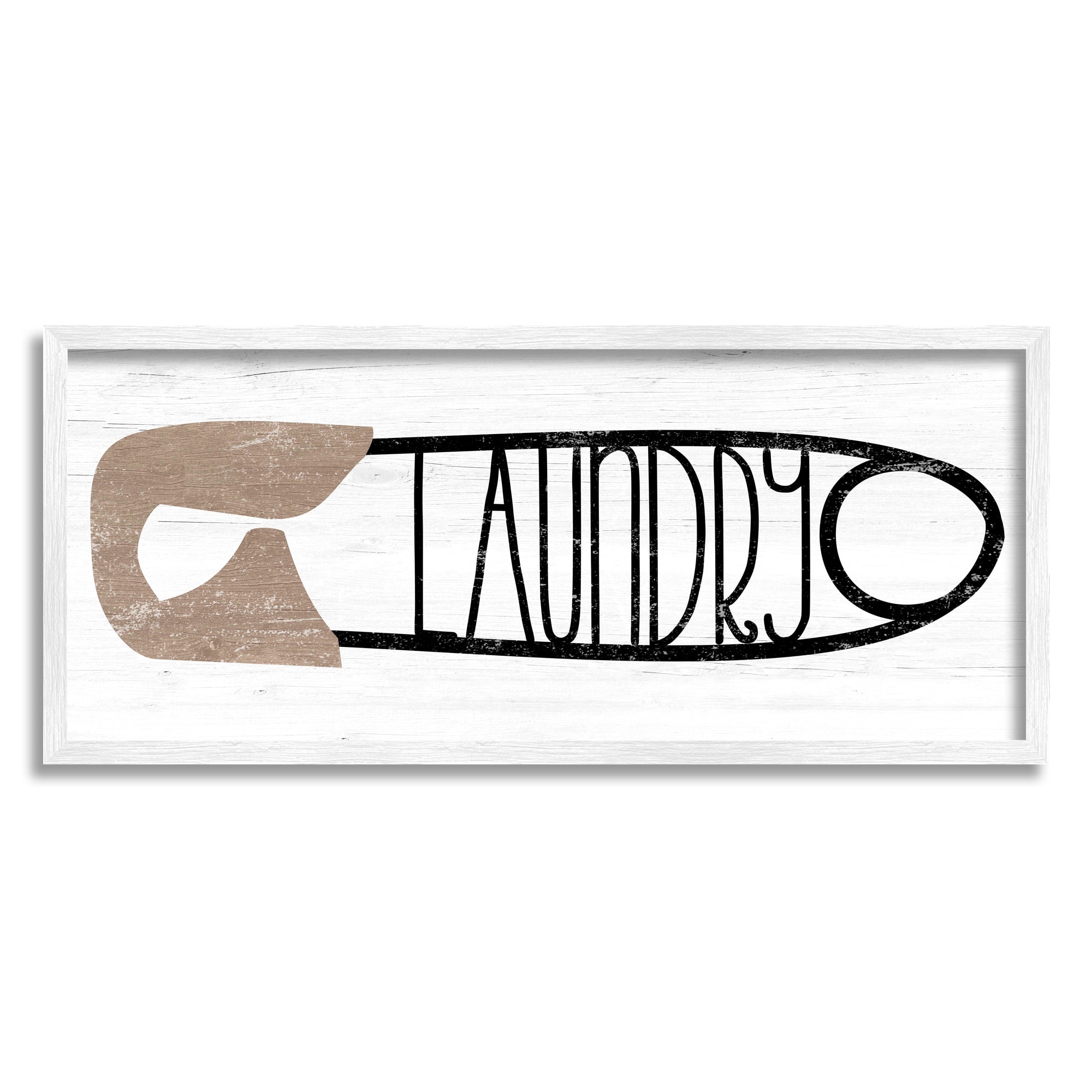 Stupell Rustic Laundry Clothespin Shape Typography Painting White Framed Art Print Wall Art