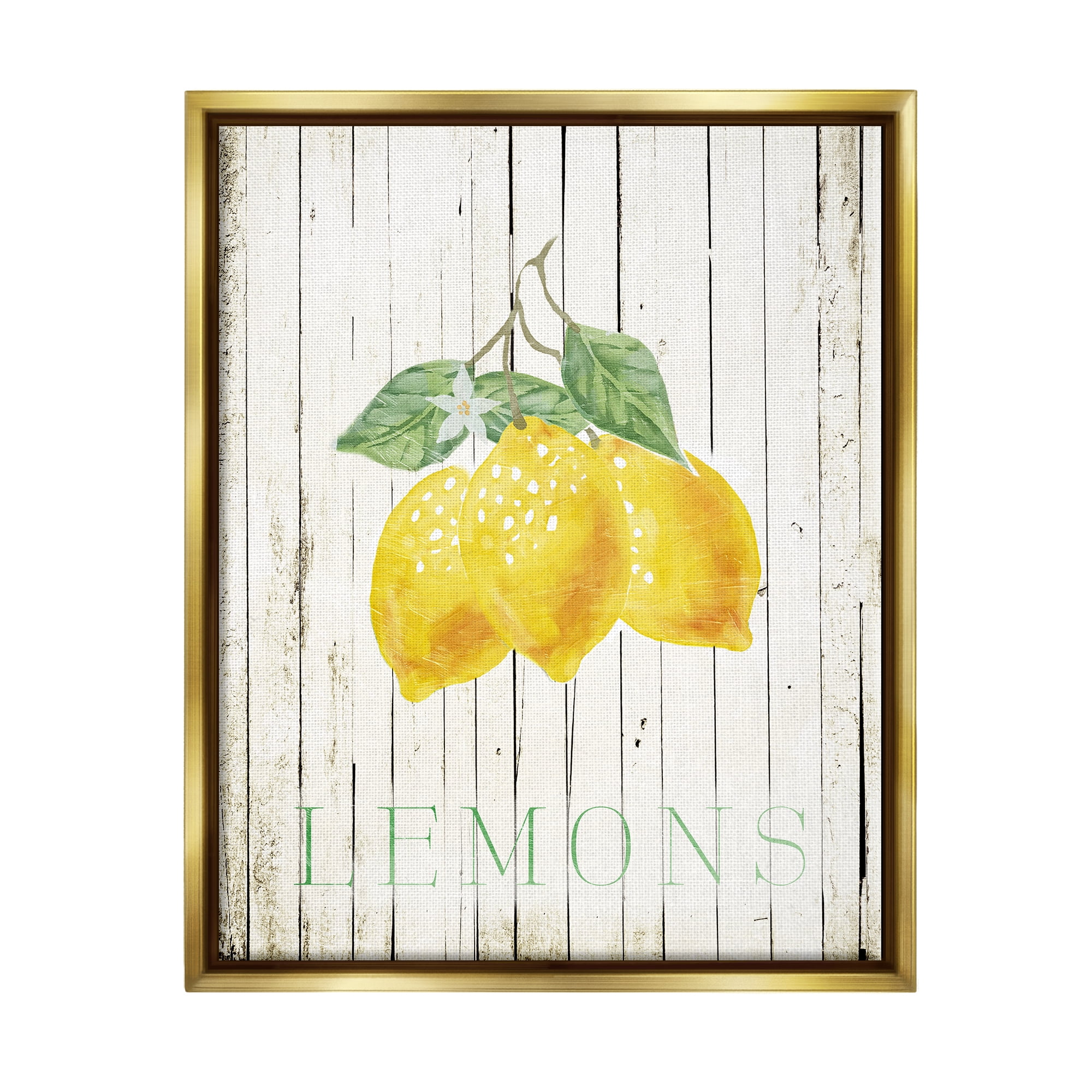 Stupell Rustic Lemons Country Patterned Food & Beverage Painting Gold Floater Framed Art Print Wall Art